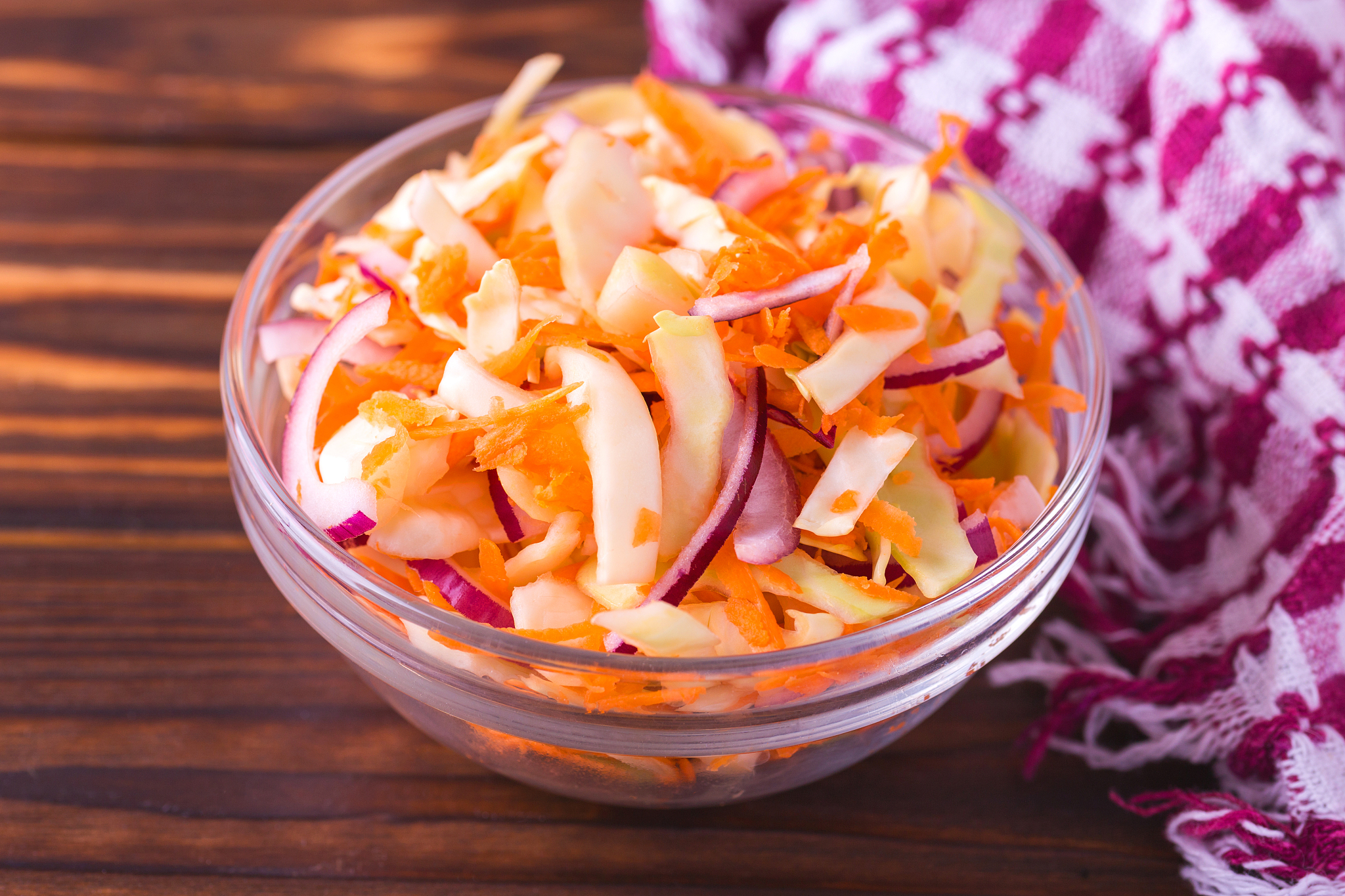 vegetable salad with red onion, carrot and cabbage