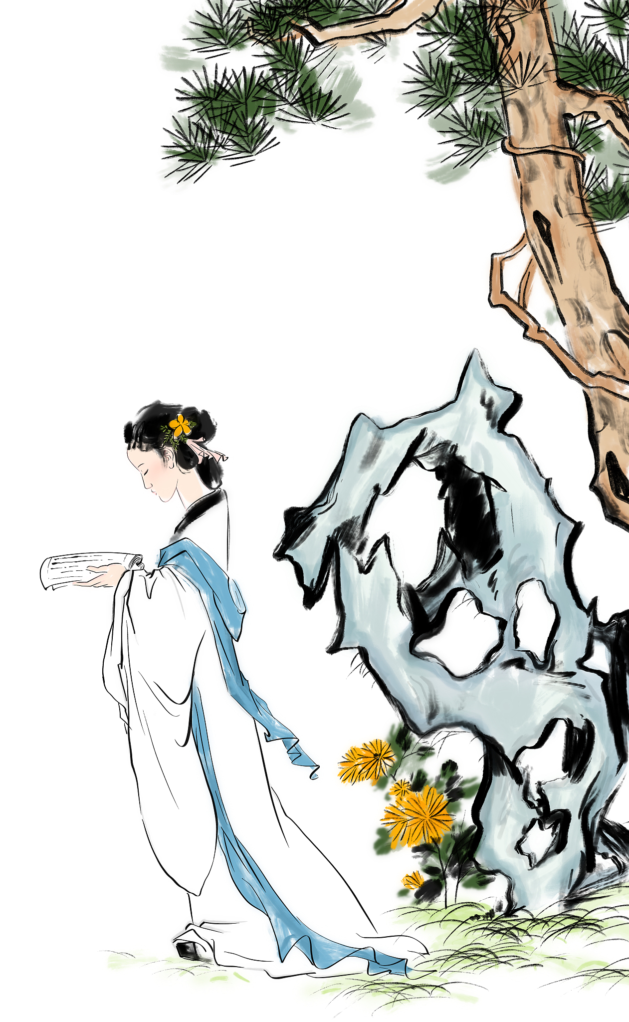 水墨国画古典诗词人物插图