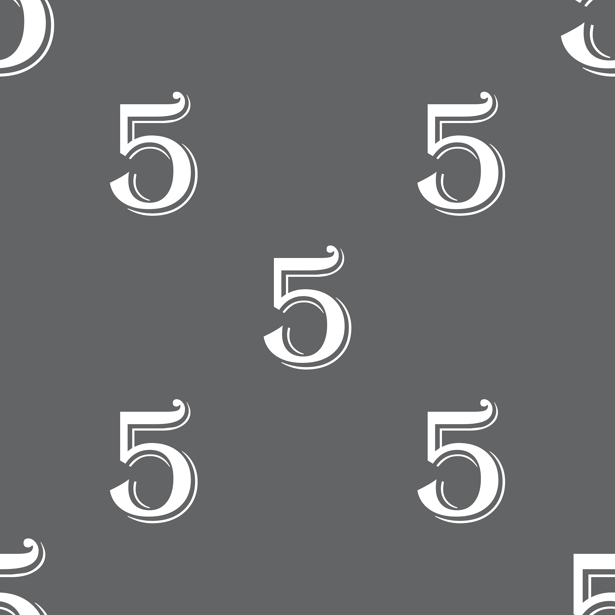 number five icon sign. seamless pattern on a gray background. ve