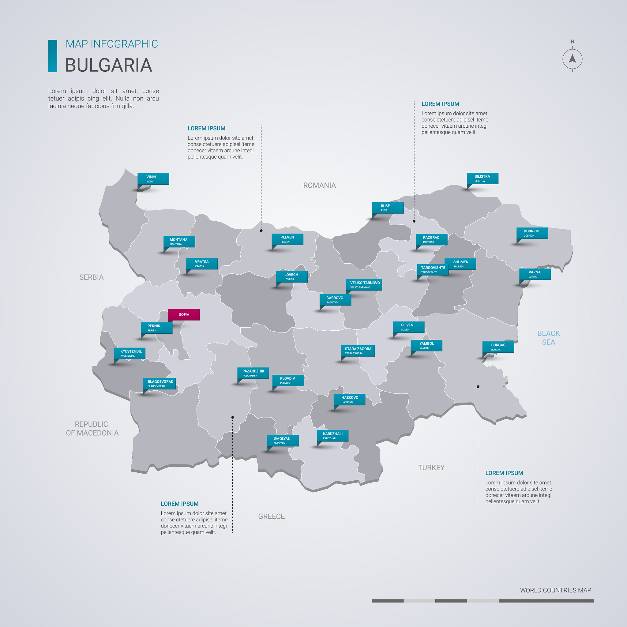 bulgaria map with infographic elements pointer