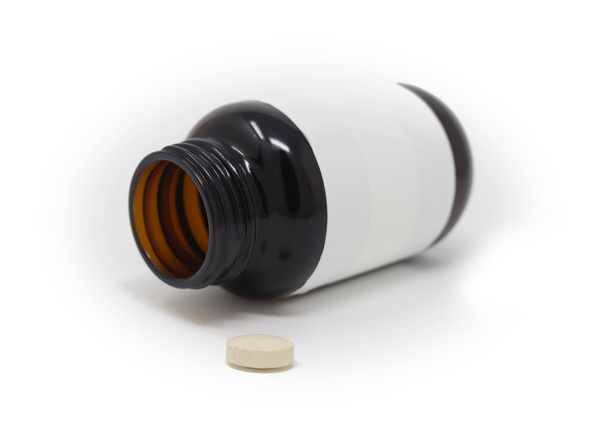 generic brown glass medicine / drug / pill bottle with pale colo
