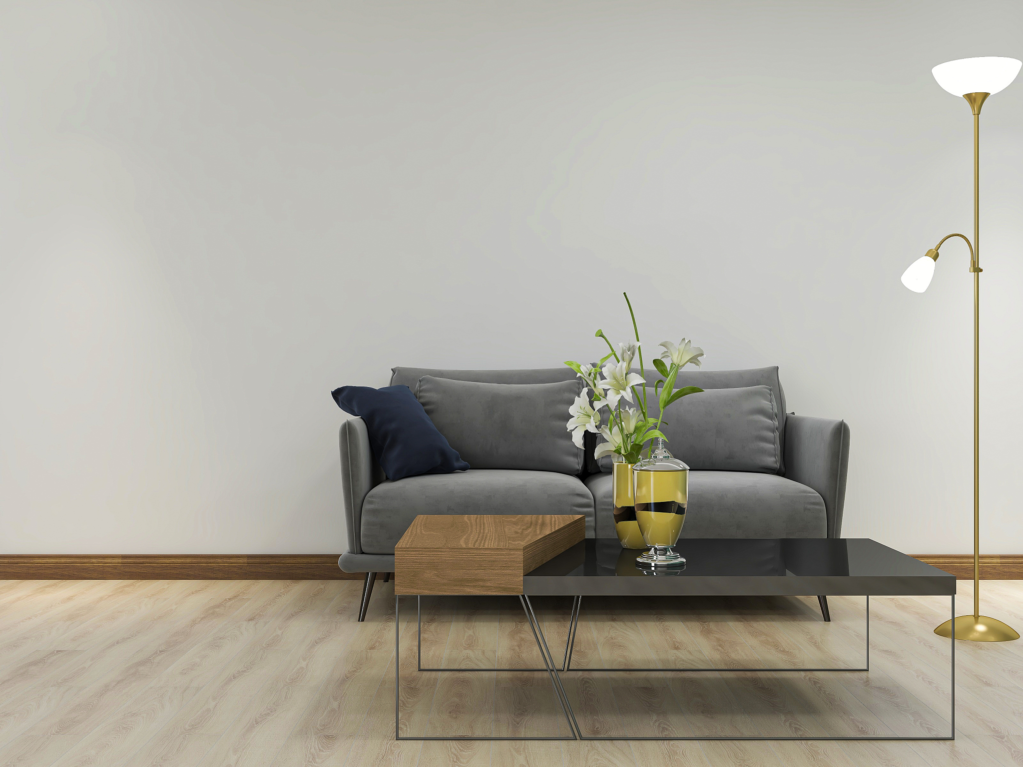 3d rendering, simple modern living room sofa with coffee table, 