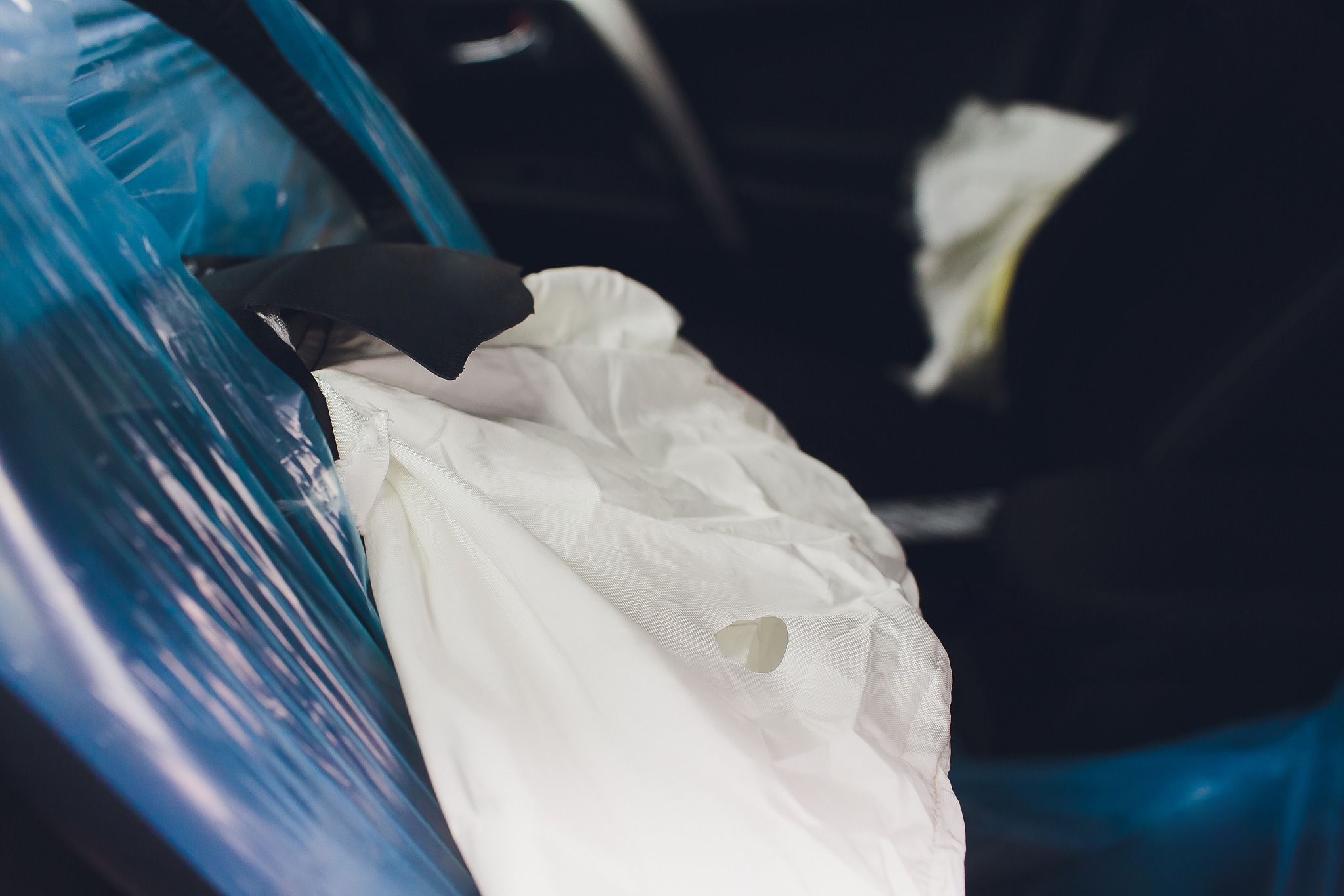 car crash air bag, blue, inscription airbag.