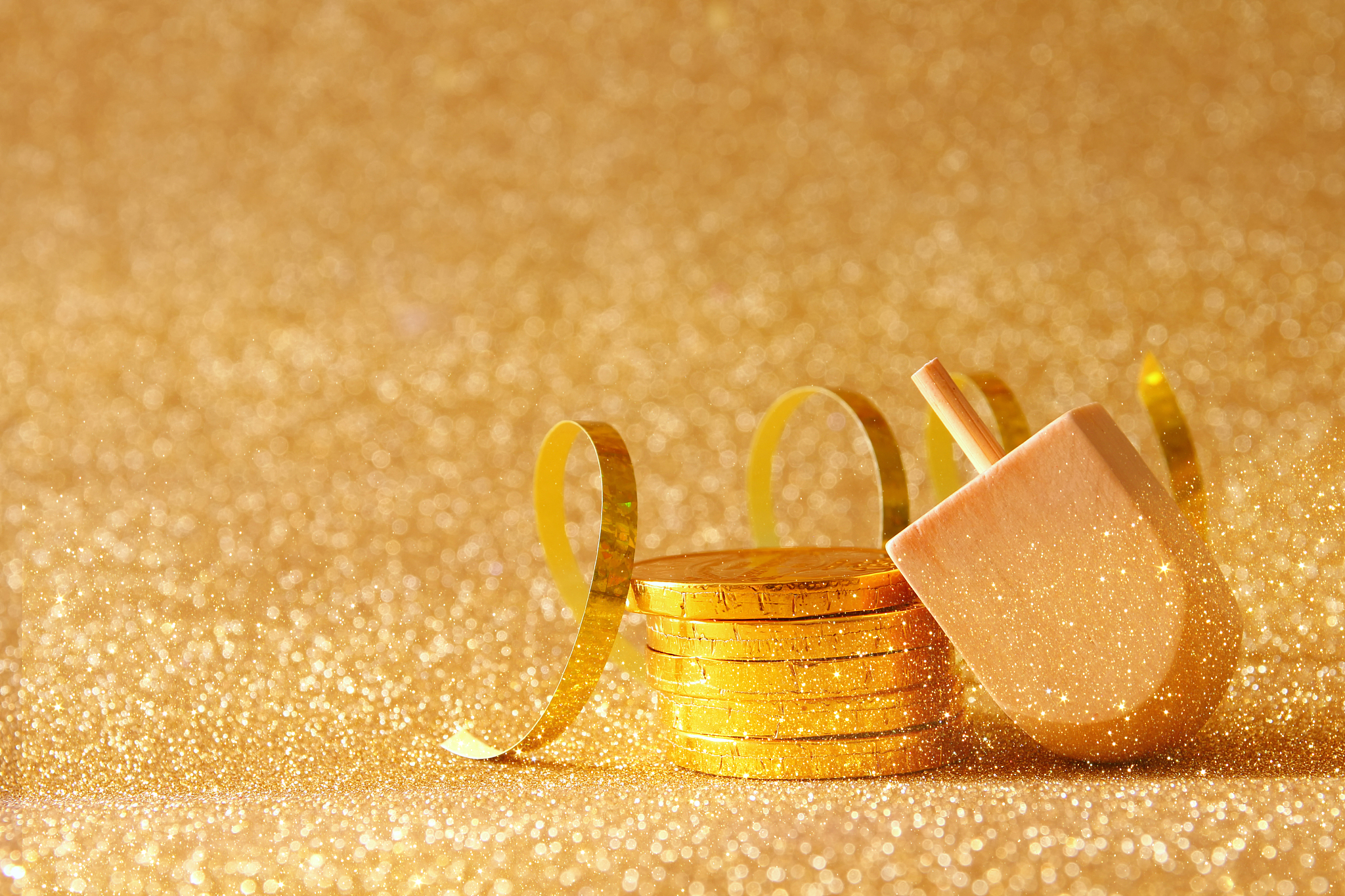 jewish holiday hanukkah with wooden dreidel