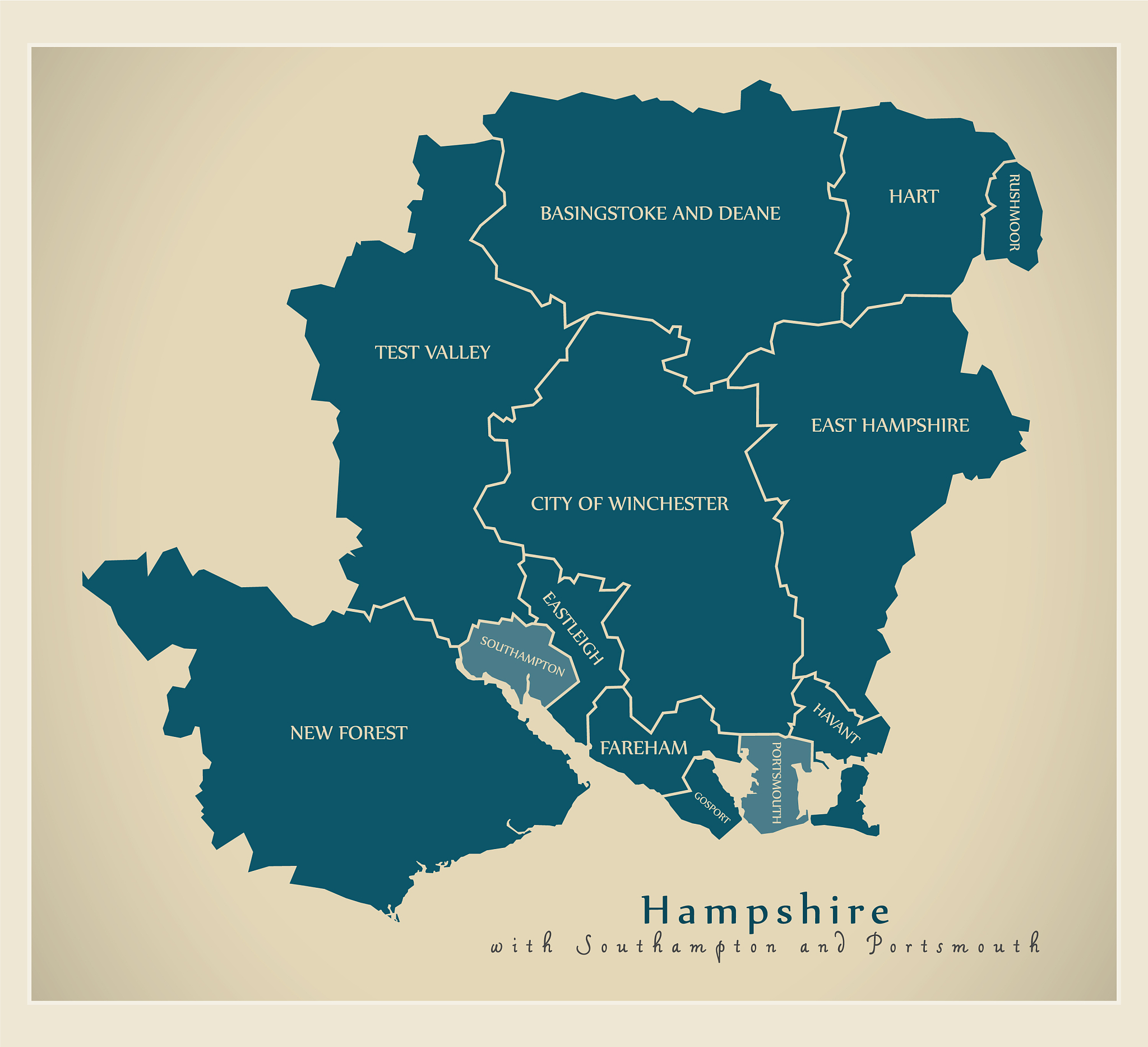 modern map - hampshire county wit labels