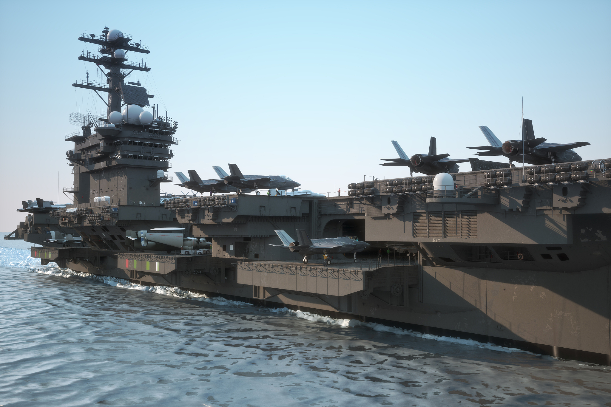 navy aircraft carrier with a large compartment of aircraft and c