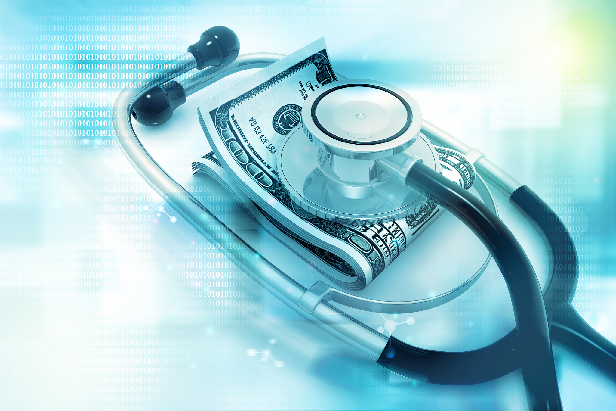 stethoscope on money. money in medicine