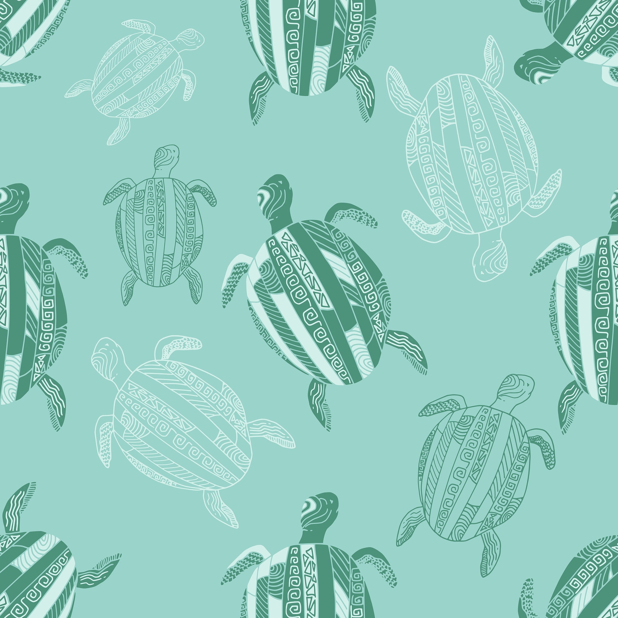 seamless pattern with stylized turtles turquoise