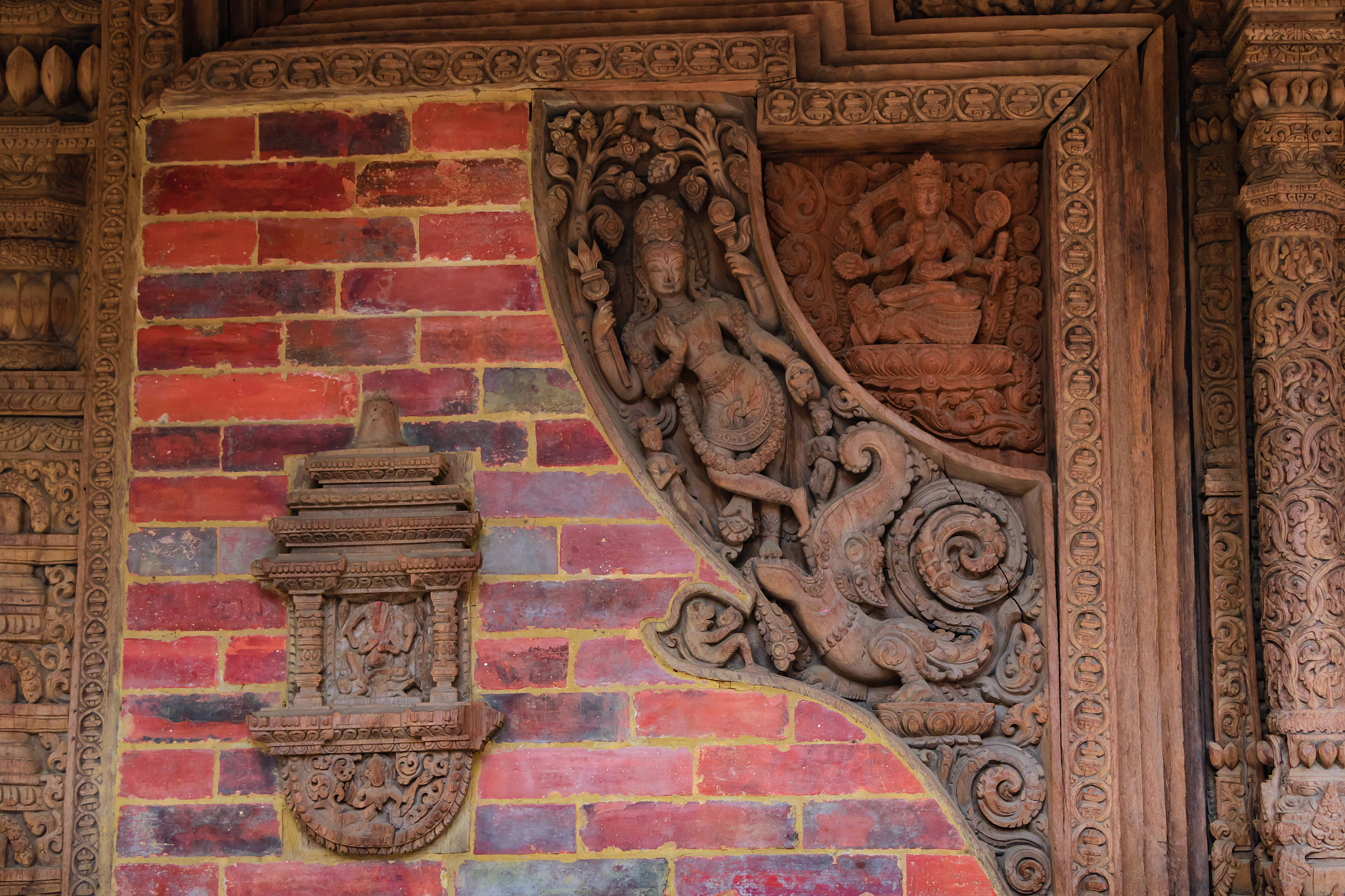 carvings of various gods in one of the temple of patan durbar sq