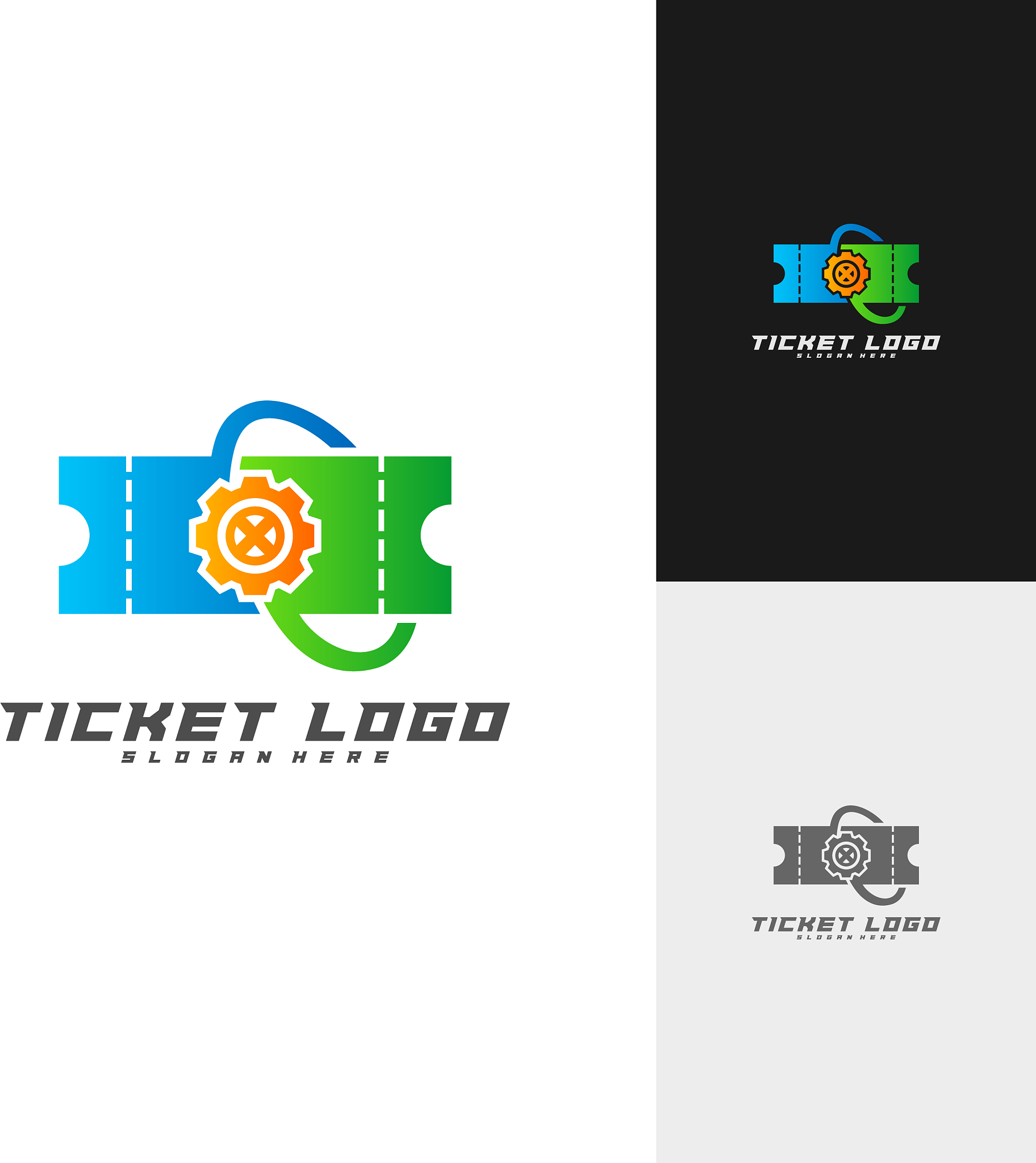 ticket with gear logo template design creative