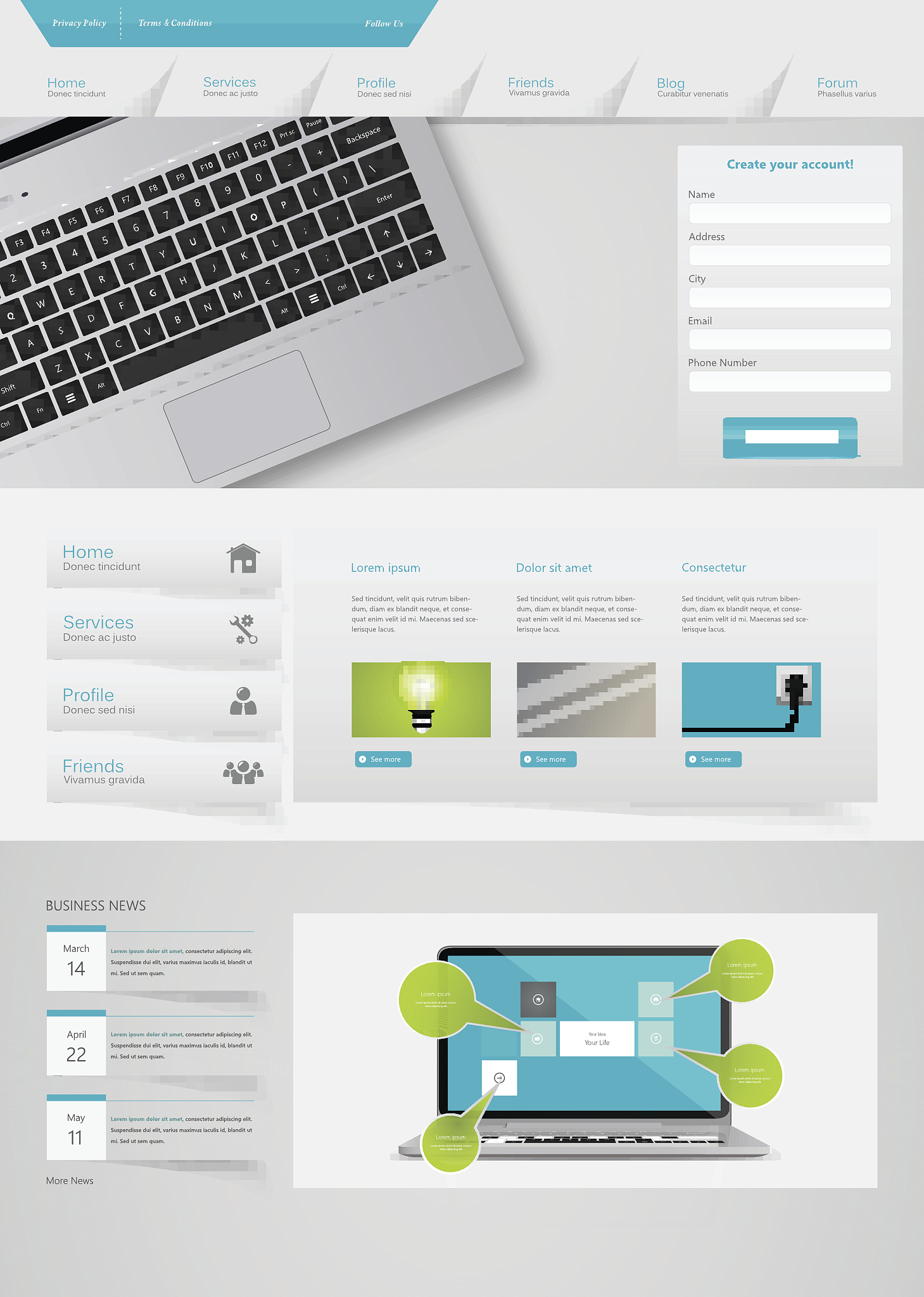 one page website template design