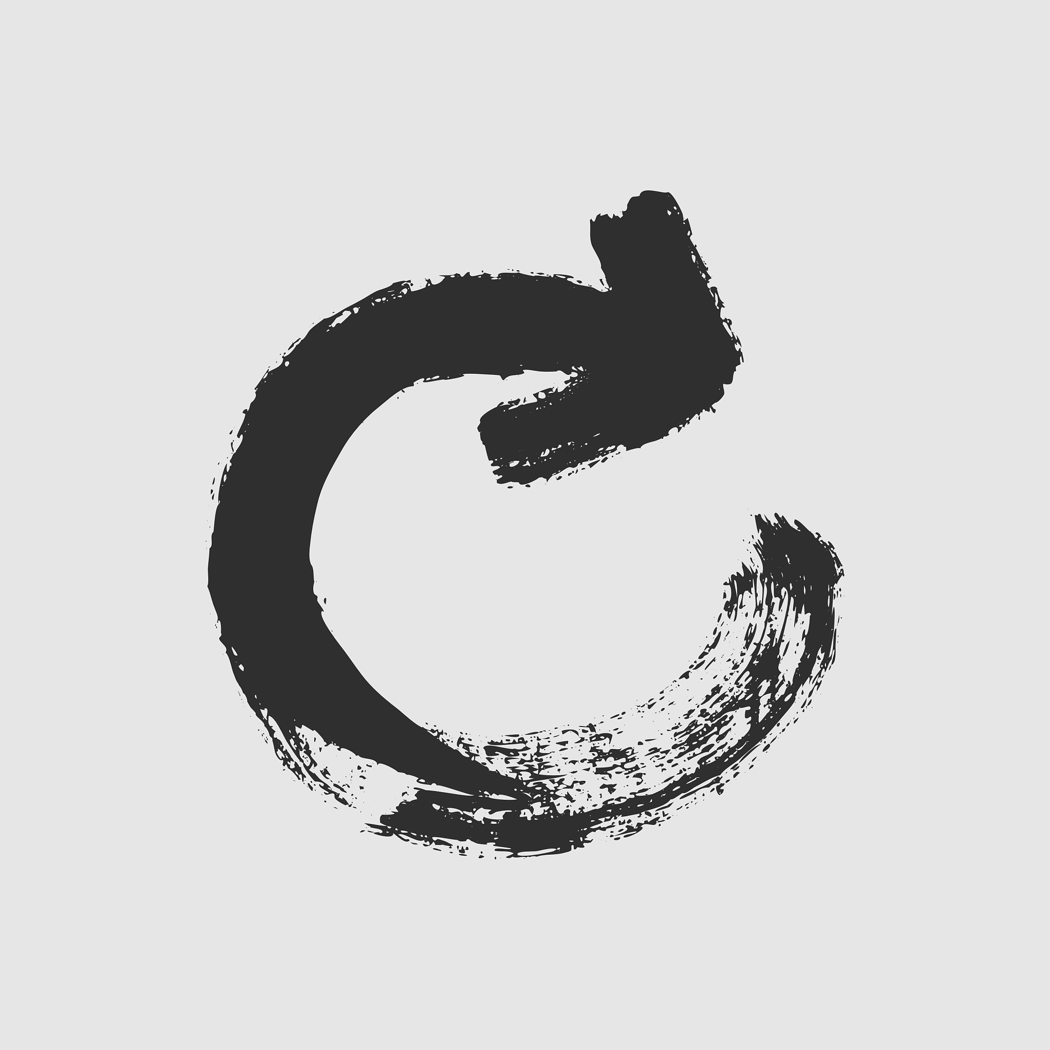 black painted rounded arrow on a white background