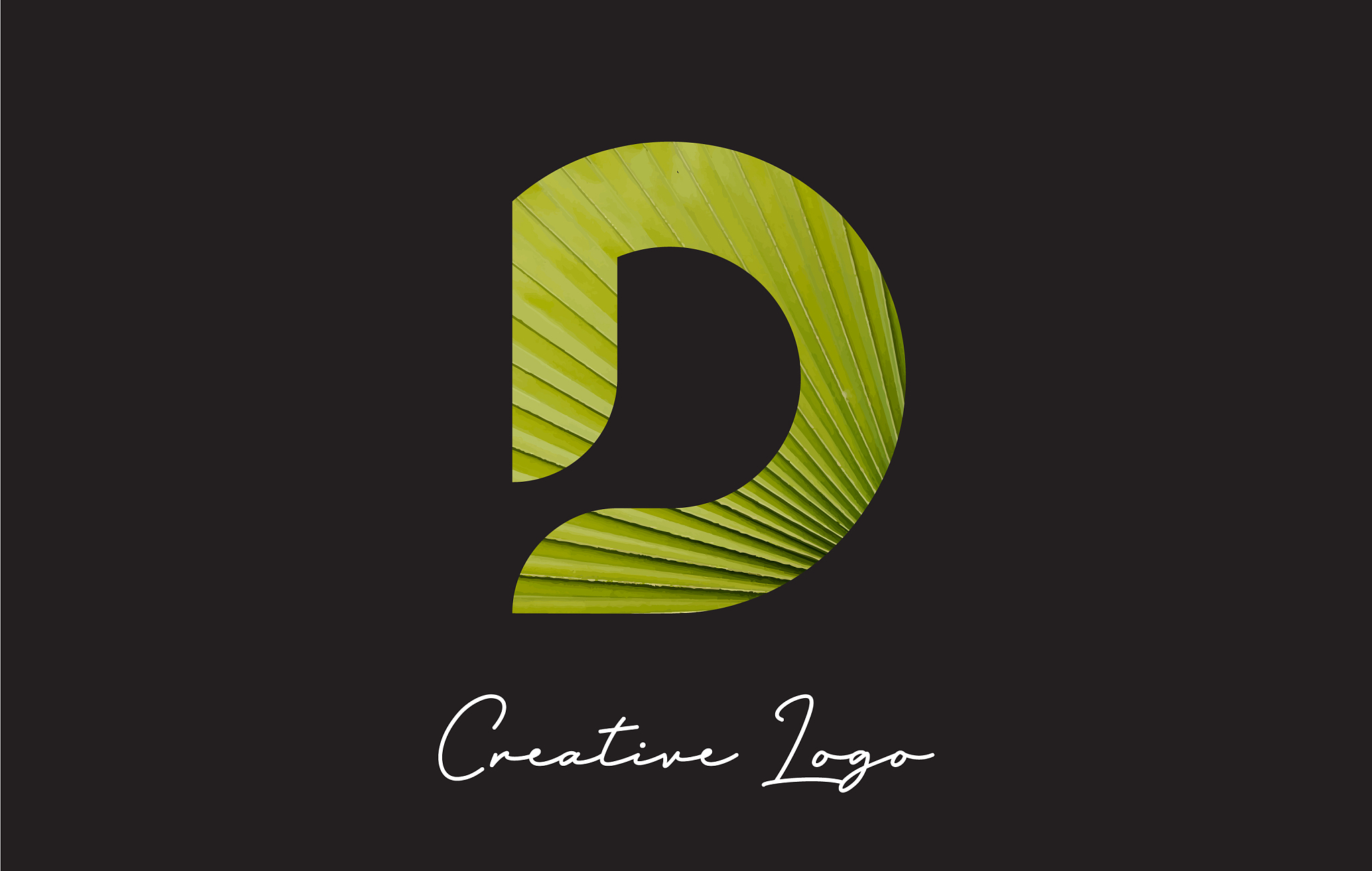 d letter logo with palm tree leaf pattern design