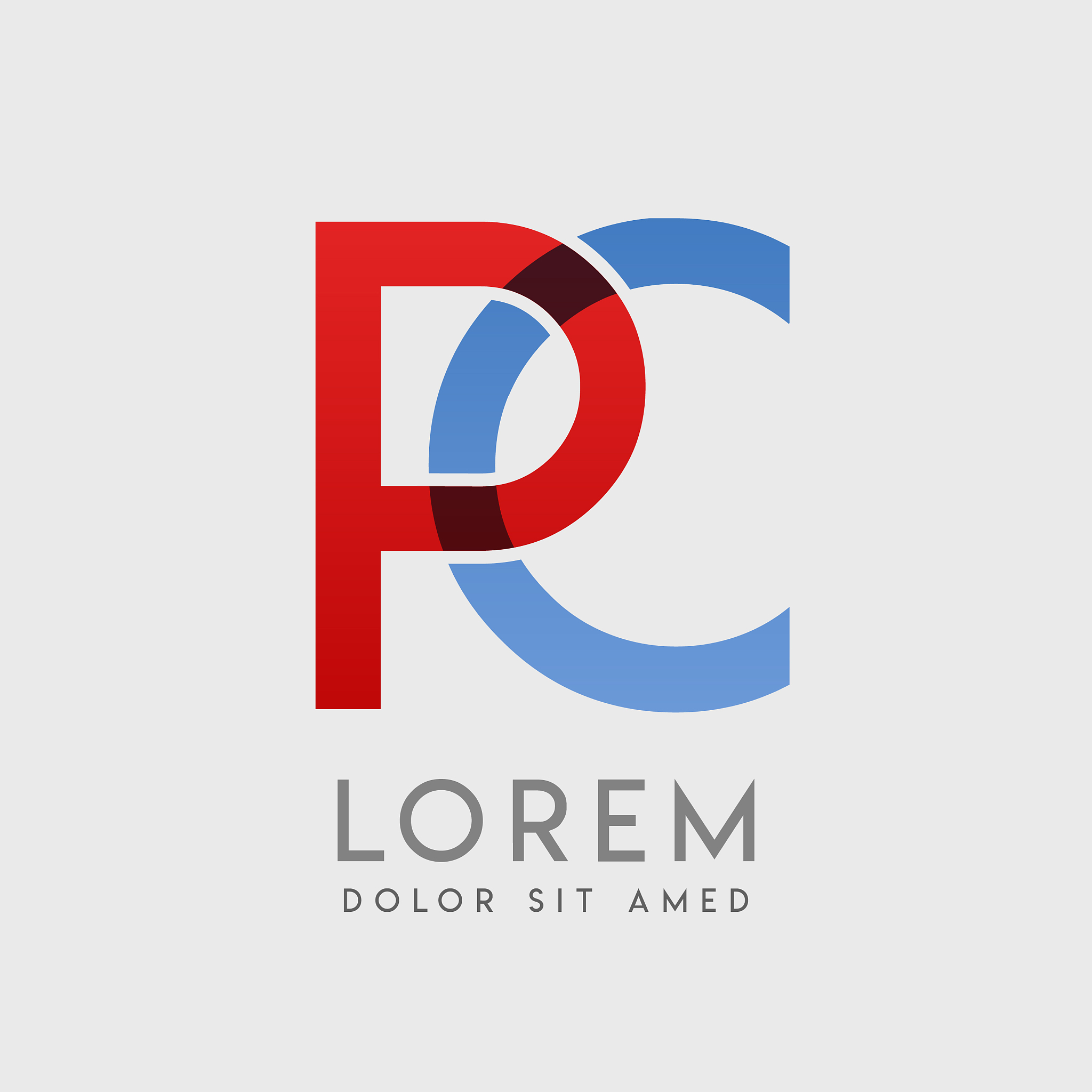 pc logo letters with blue and red gradation