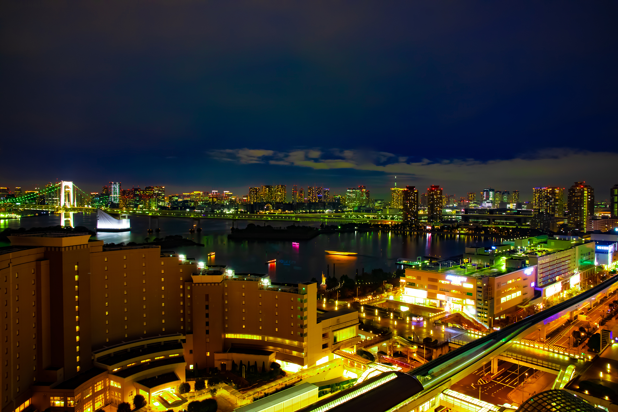 a dusk of bay area at the urban city in ariake tokyo high angle 