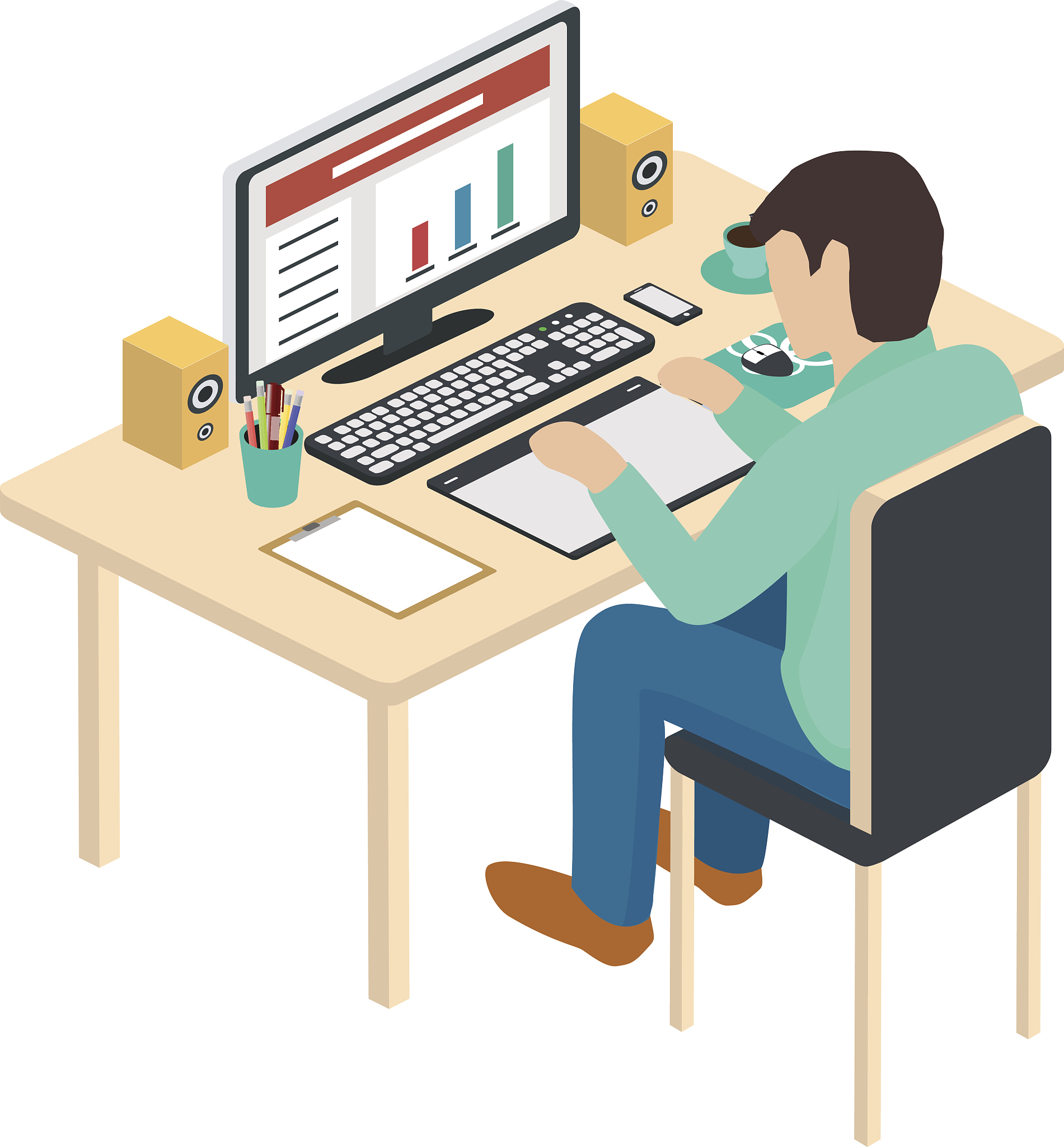 illustration of modern creative office workplace,  with