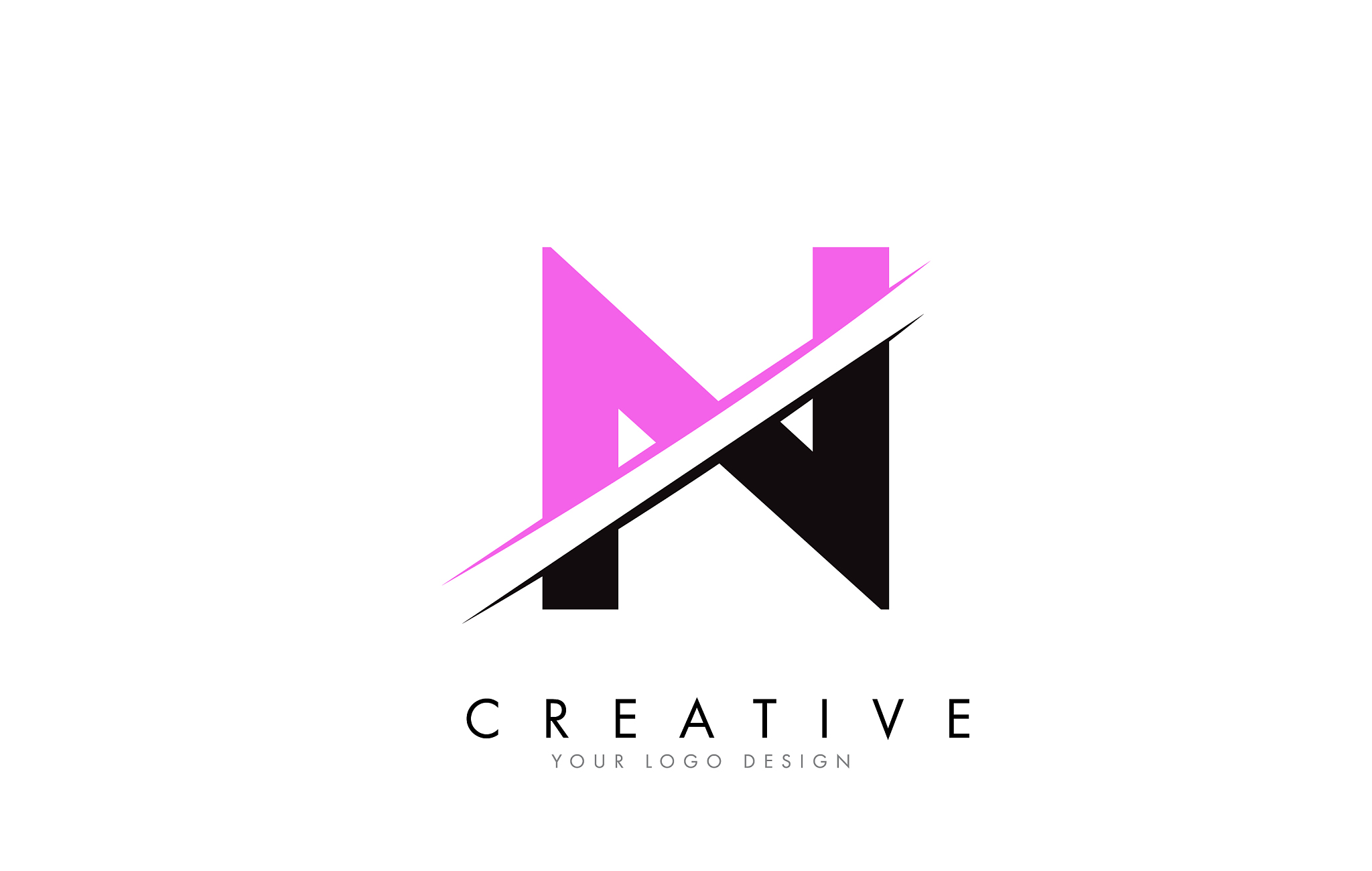 n letter logo design with a creative cut and pink