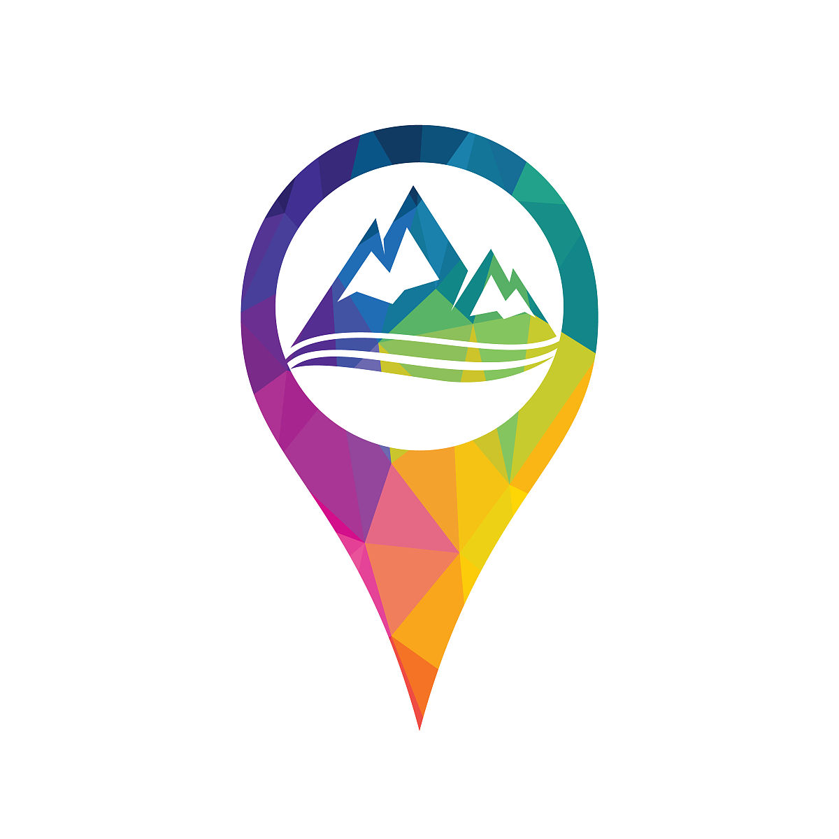 gps山概念旅游标志设计.向量山和地图指针标志组合.