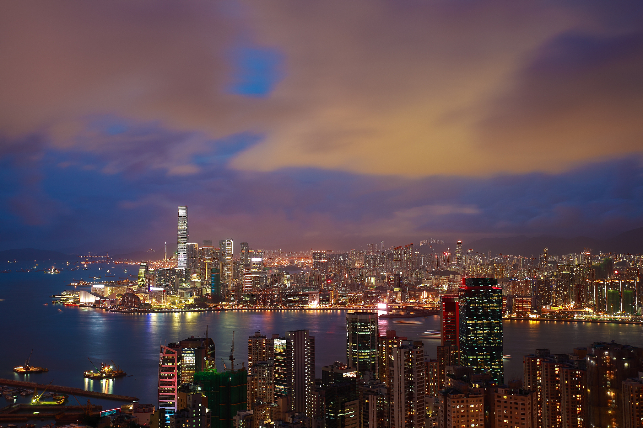 bird's-eye view at hong kong victoria harbour of skyline