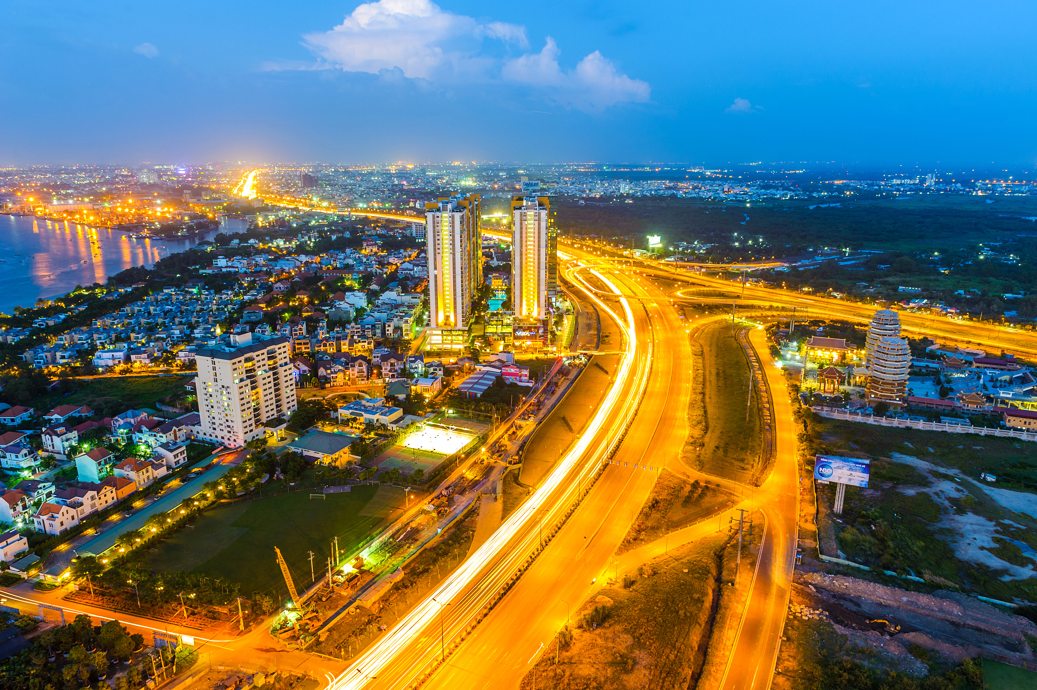 ho chi minh city skyline at blue hour