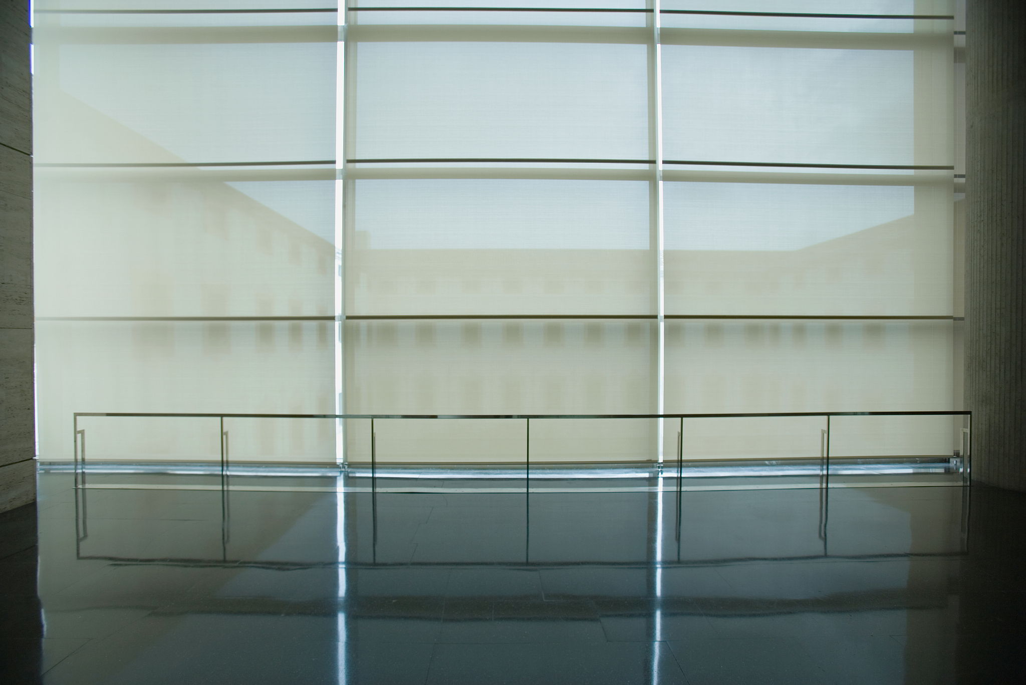 architectural detail, courtyard seen through shades