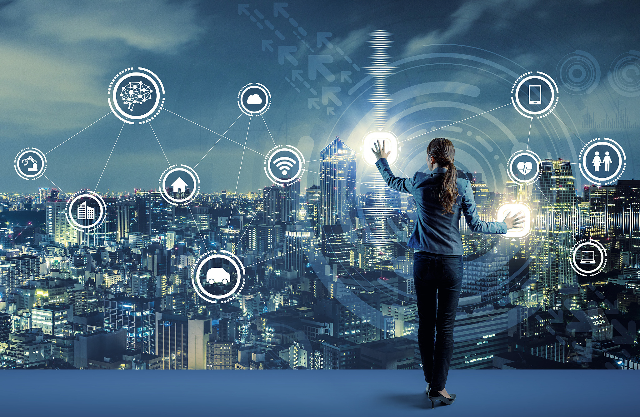 young business person and graphical user interface concept. arti