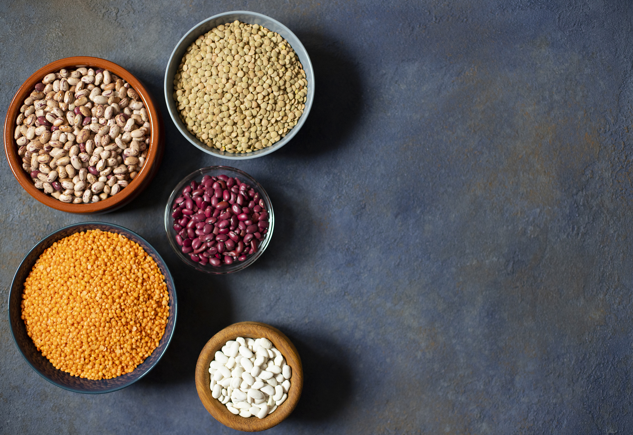 assortment of legumes: beans and lentils. raw healthy food. vege