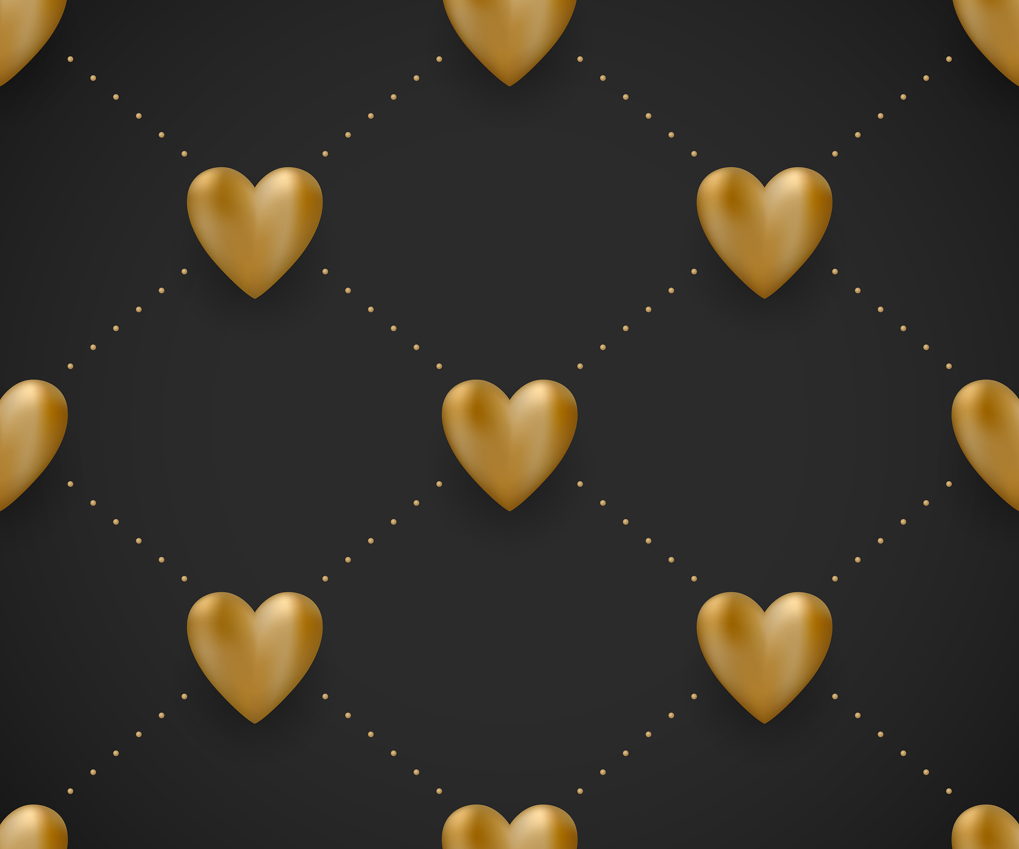 seamless pattern with gold hearts on a black background for