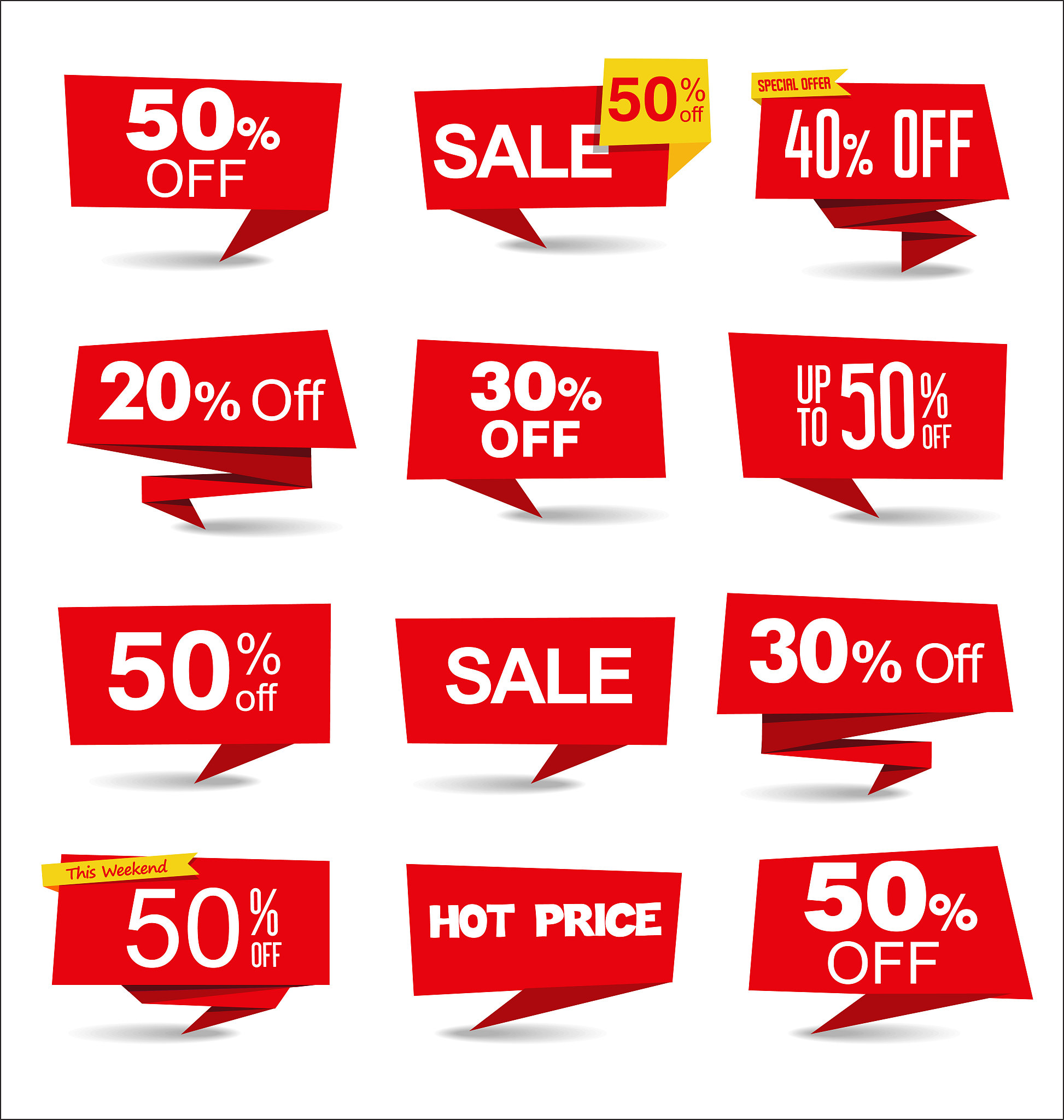 collection of colorful sale stickers and tags