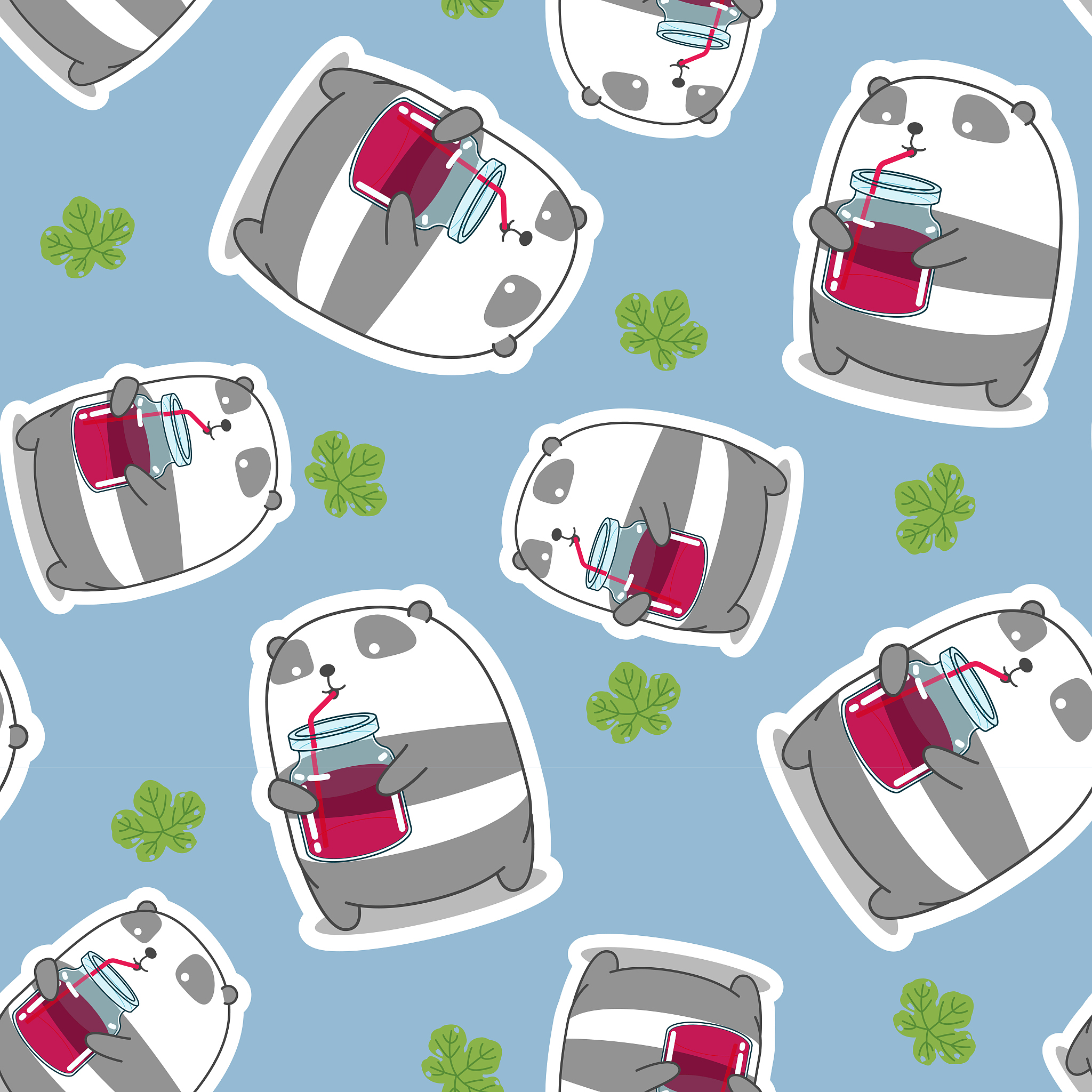 seamless panda is drinking soft drink pattern.