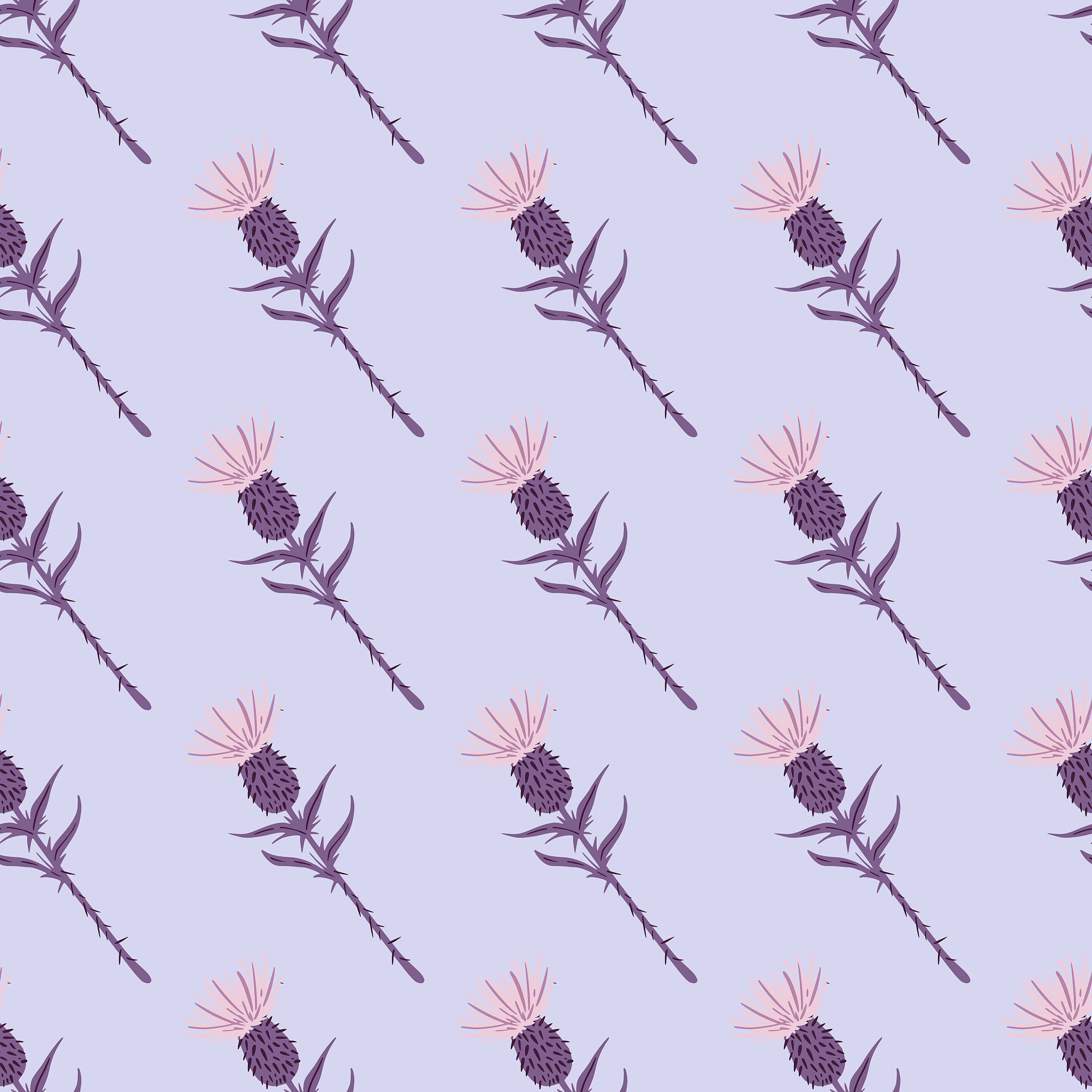 purple and pink colored burdock flowers seamless pattern. blue b