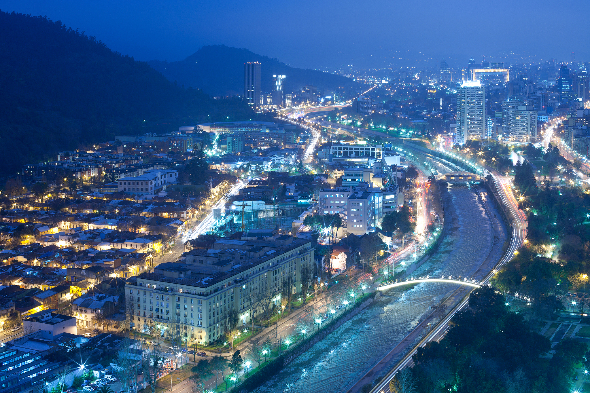 night view of santiago de chile toward the east part of the city