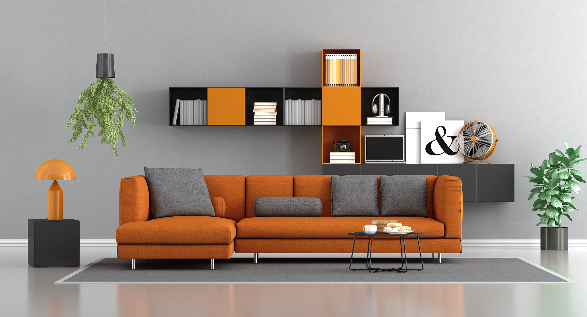 modern orange and gray lounge