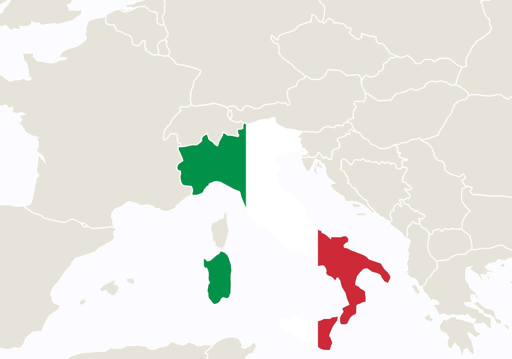 europe with highlighted italy map.