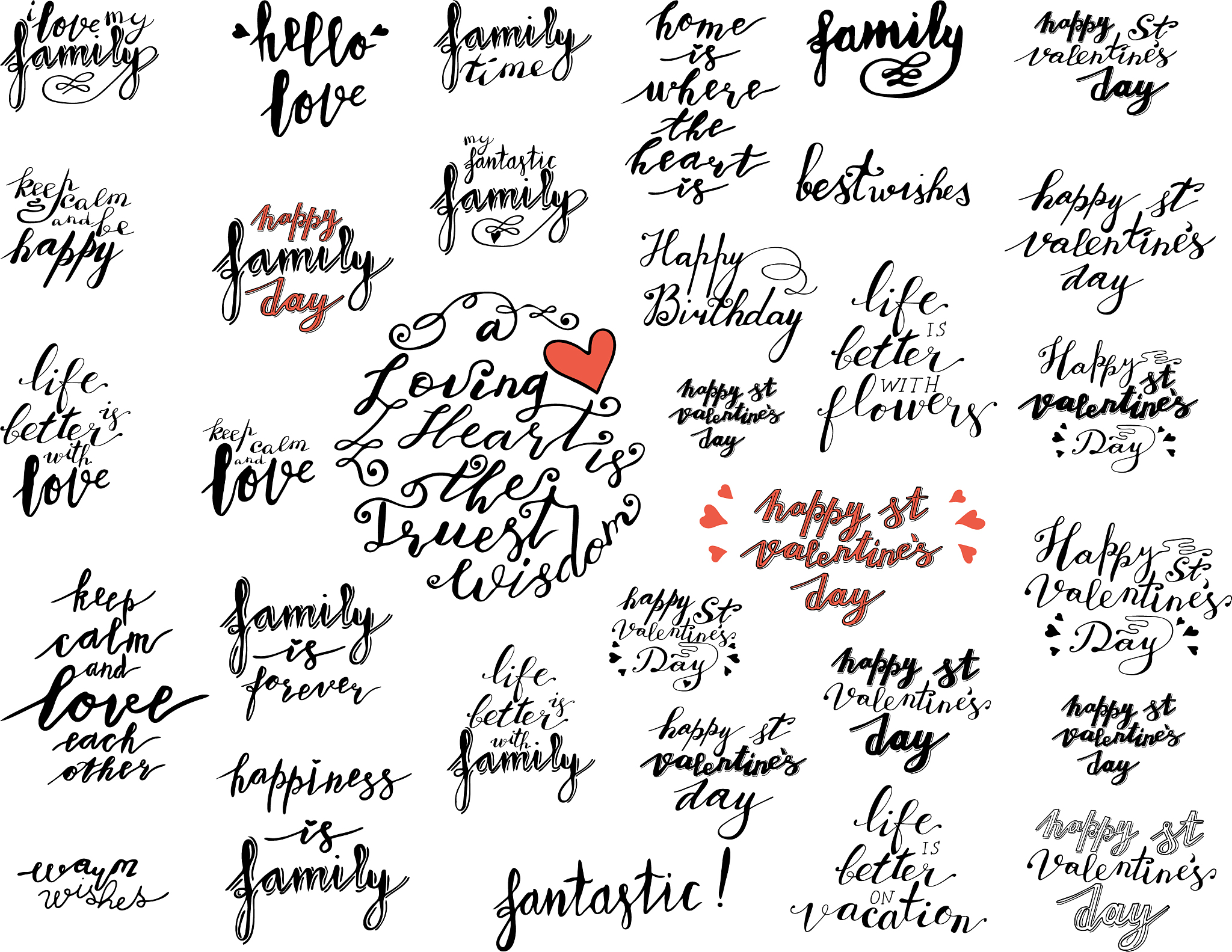 collection hand lettering phrases in black