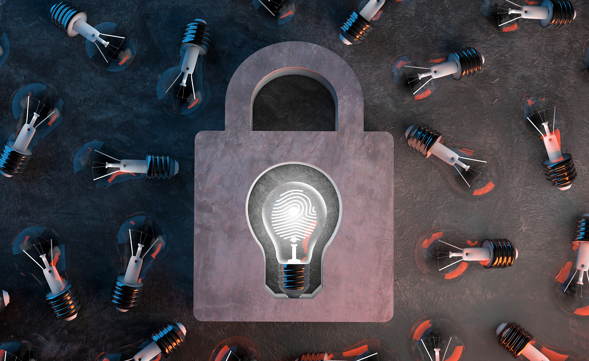 bulb lights, copyright protect and lock creative idea