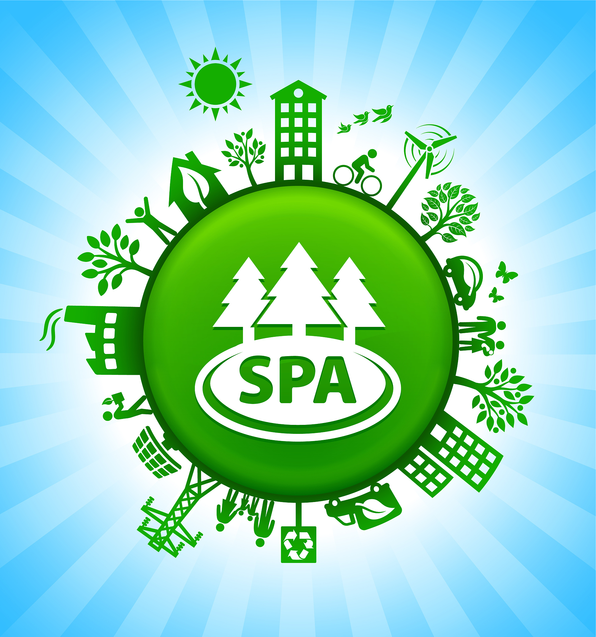 natural spa environment green button background on blue sky