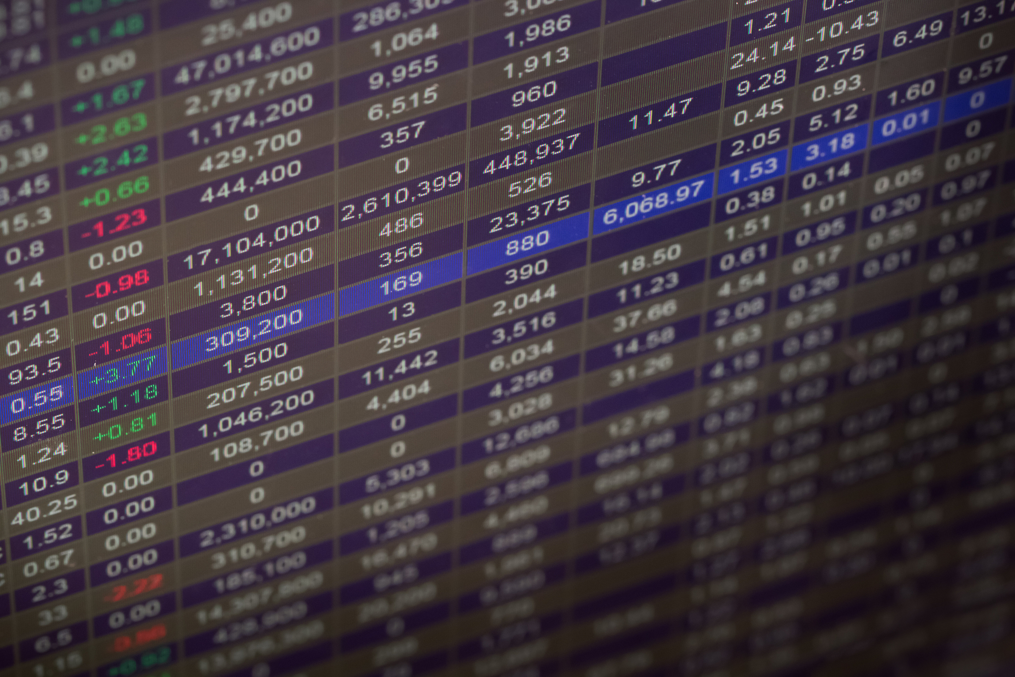 financial data on a monitor,stock market data on led