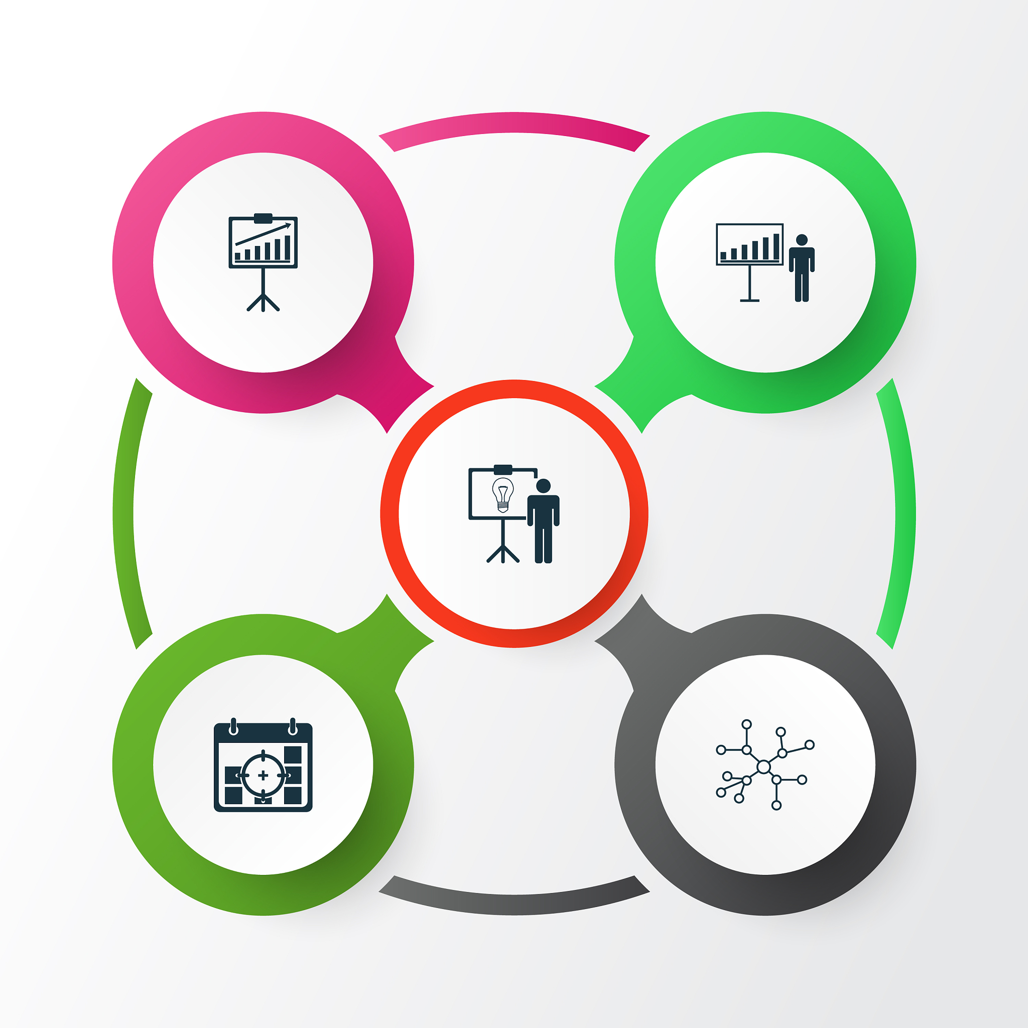 administration icons set collection of solution