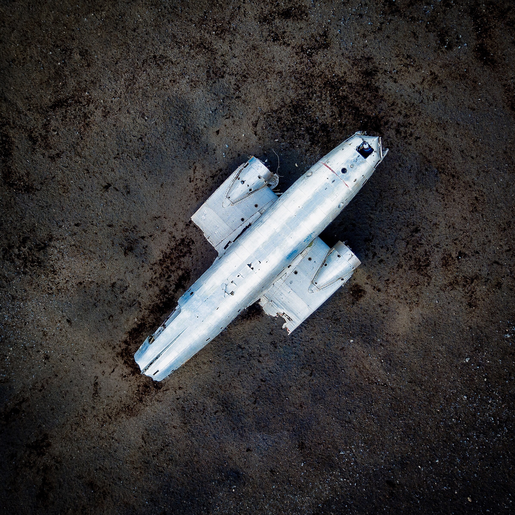 high angle view of airplane crash