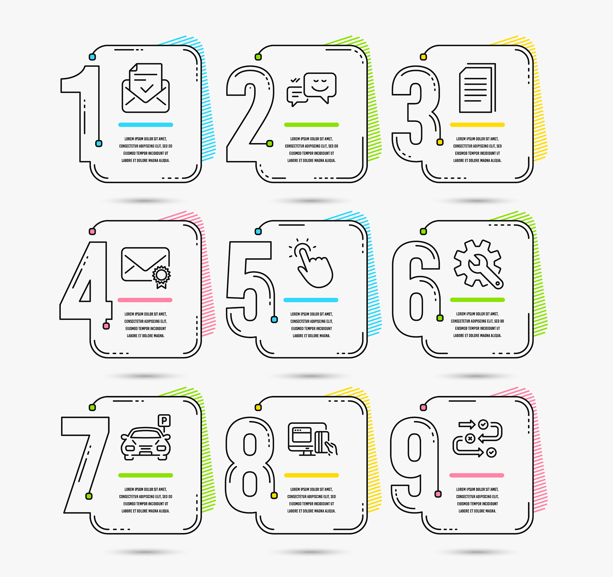 parking verified mail and touchpoint icons
