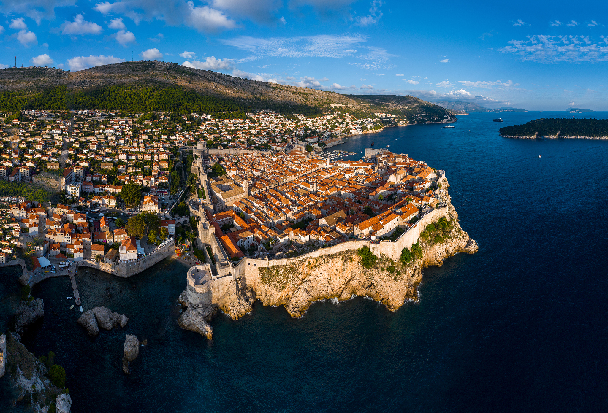 aerial view sunset scene of dubrovnik old town, croatia
