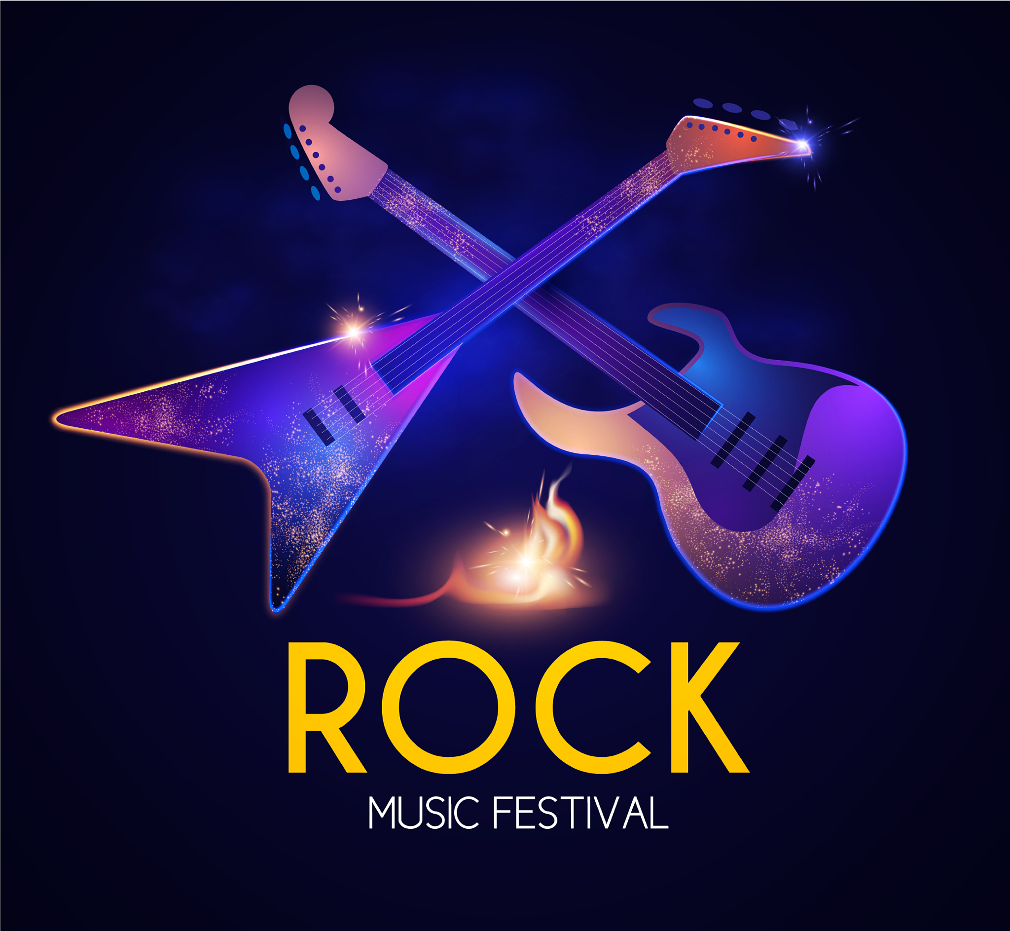 rock festival design template with shining guitars