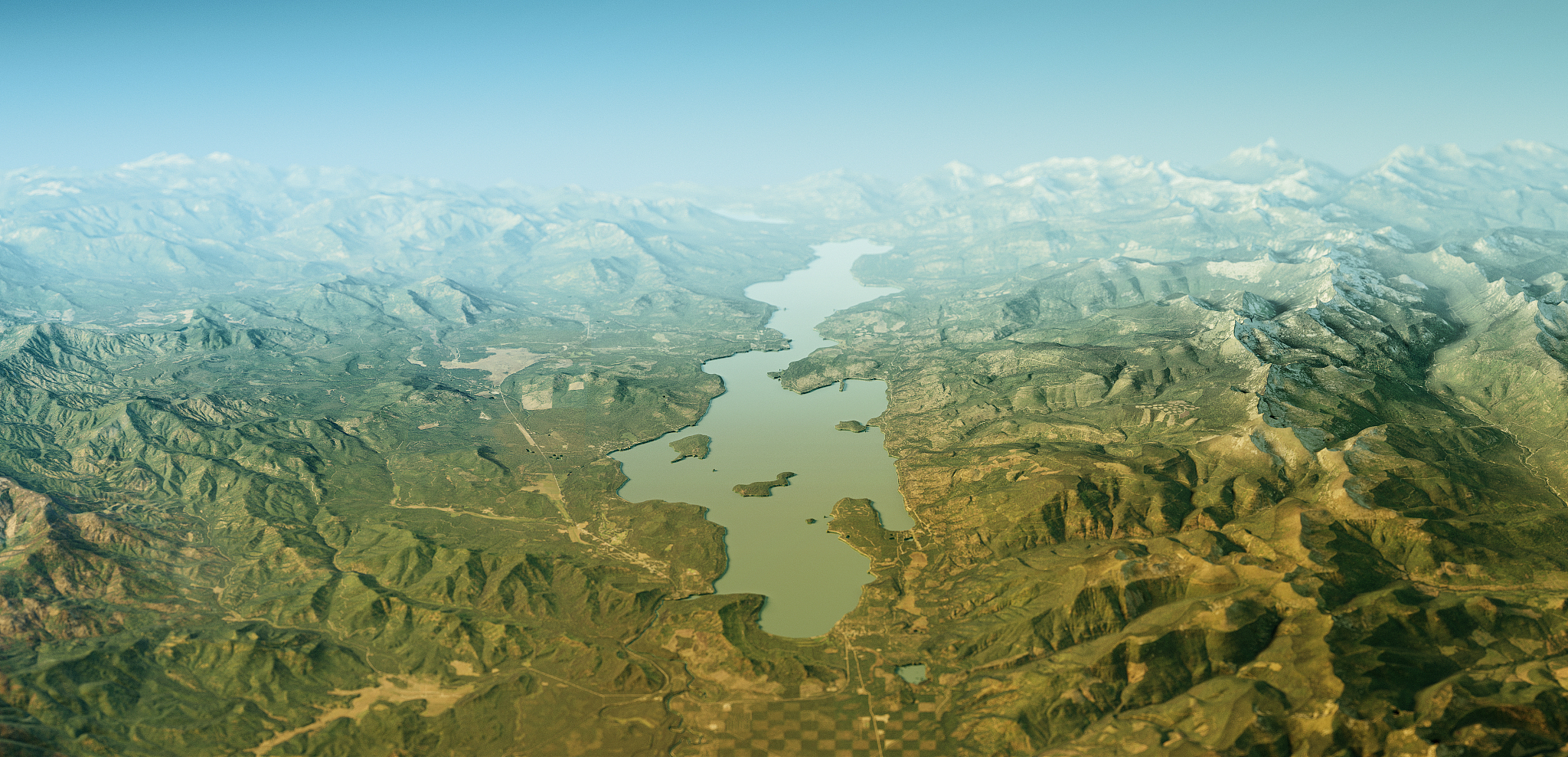 priest lake 3d render topographic map horizon