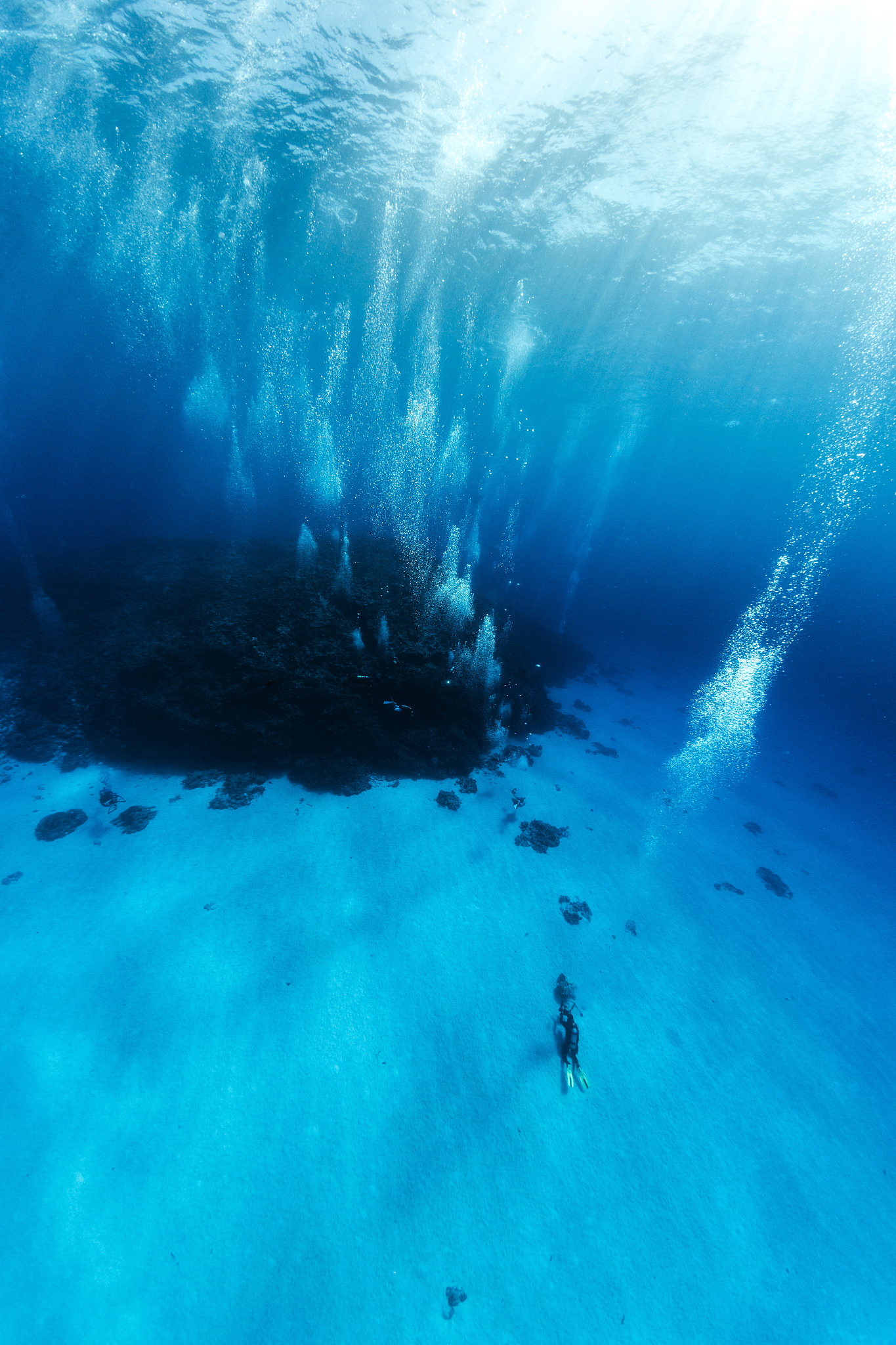 person swimming undersea