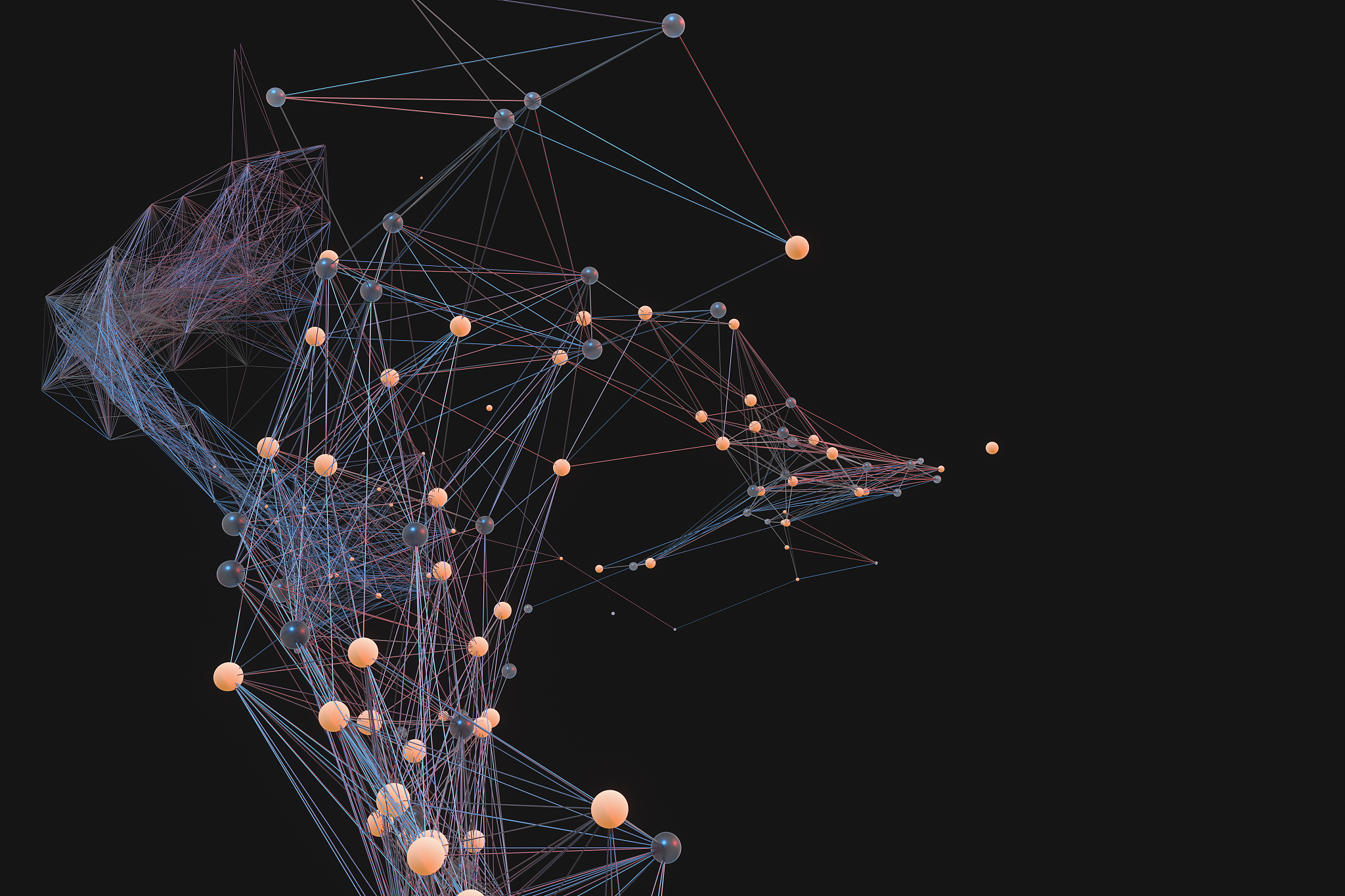 gene lines and nodes, biological gene structure, 3d rendering.