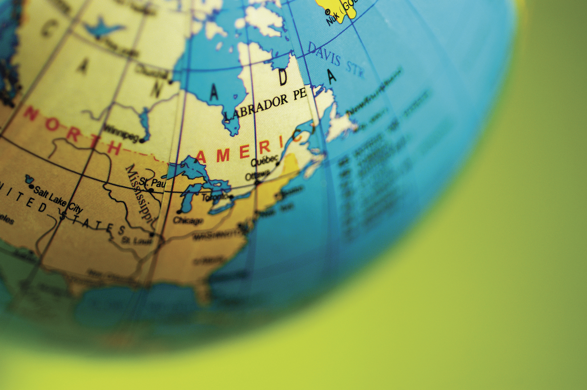 desktop globe turned to north america, part of