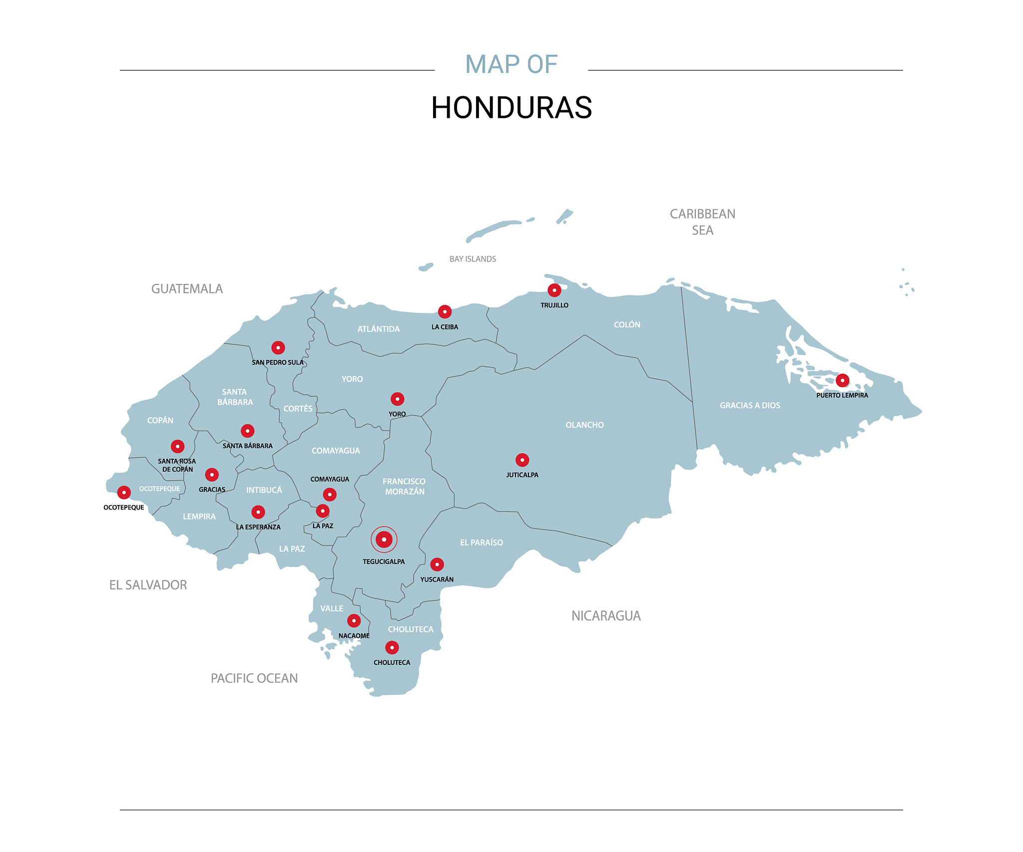 honduras map with red pin