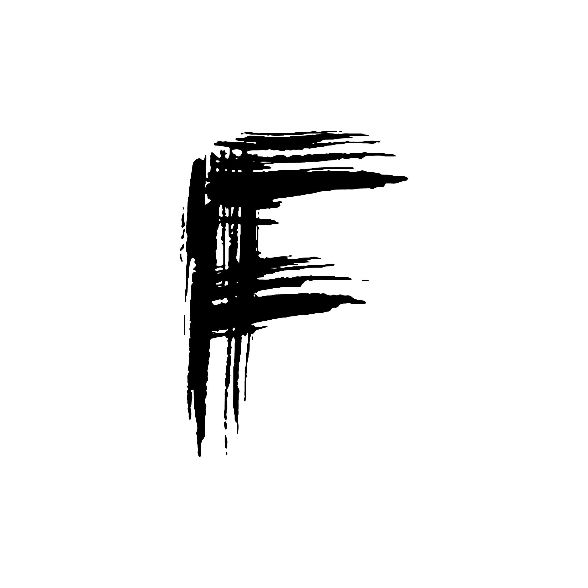 letter f handwritten by dry brush rough strokes