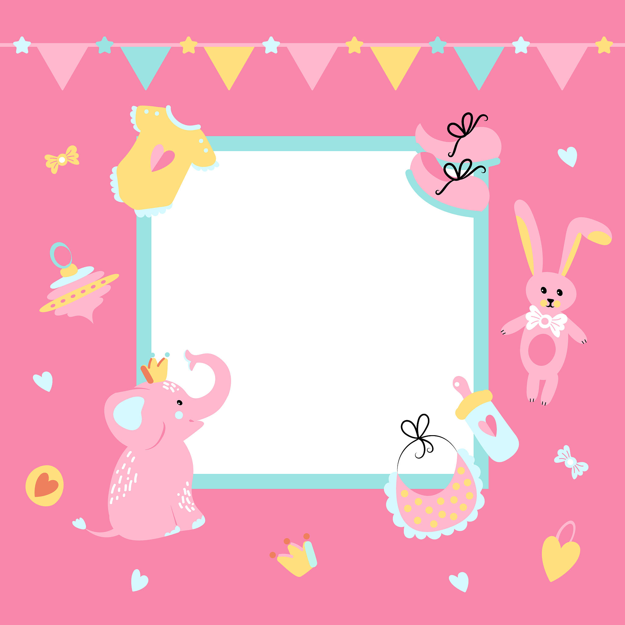 template background with frame for a photo. poster for kid's bir